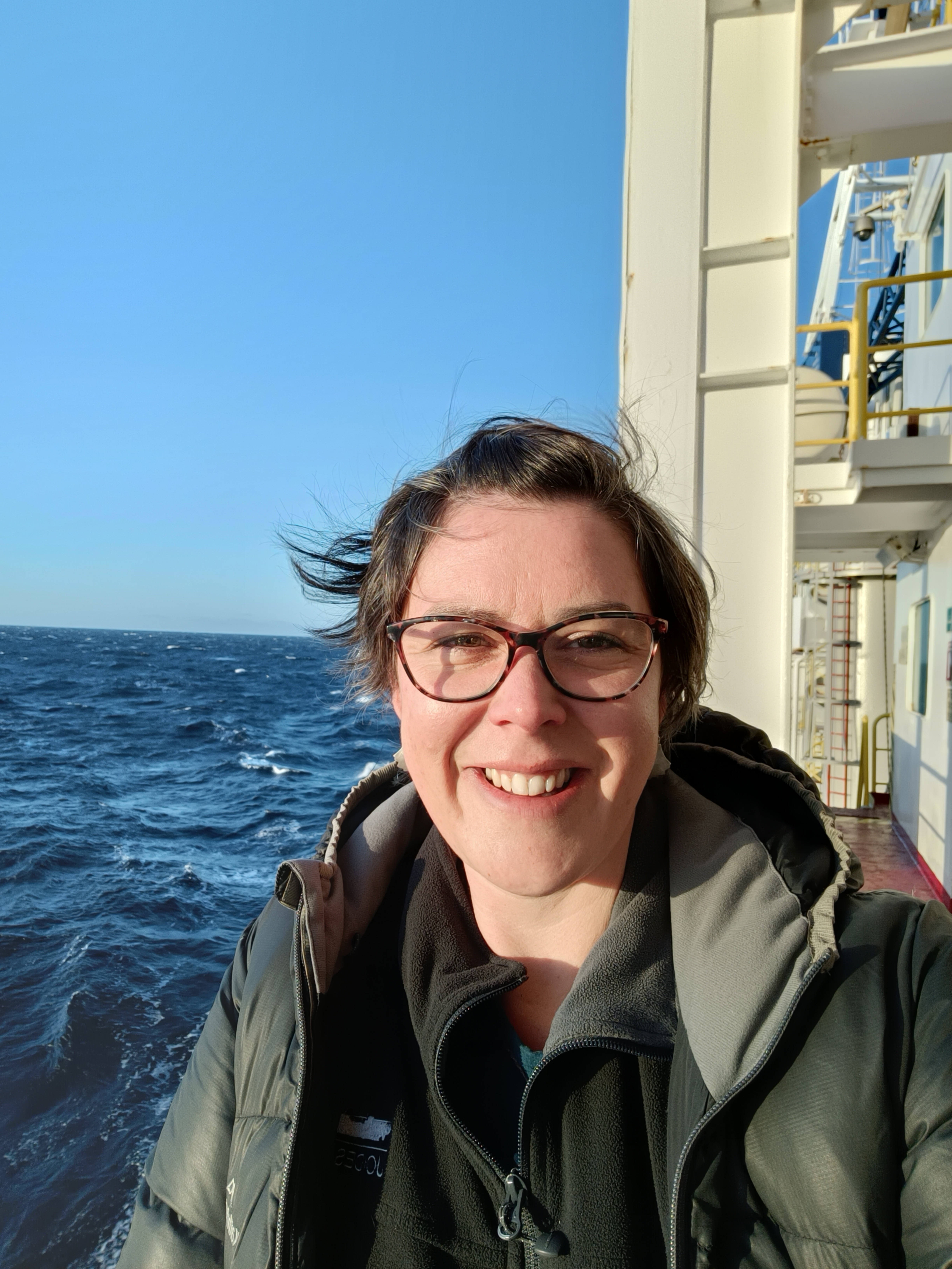 Northland-born geologist and sedimentologist Dr Georgia Grant, here on a research ship off Greenland, has received a prestigious international fellowship for her research on climate change.