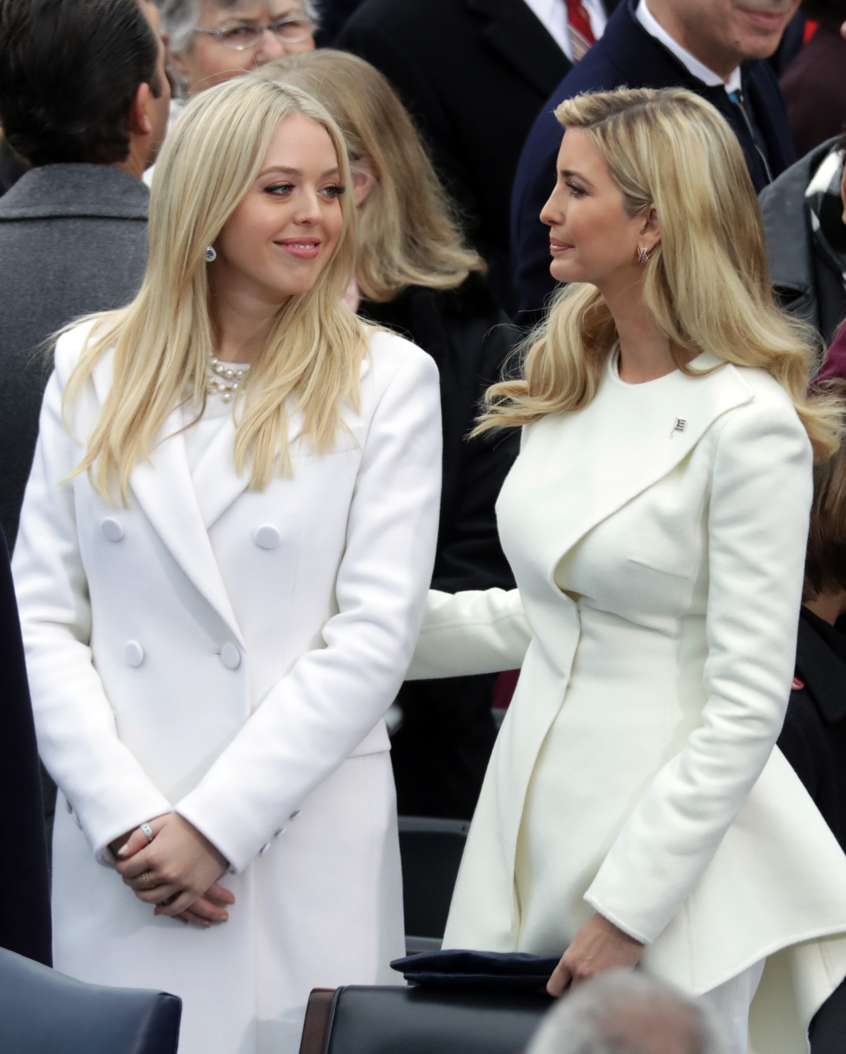(L-R) Tiffany Trump and Ivanka Trump arrive for the inauguration ceremony. Photo / Getty Images