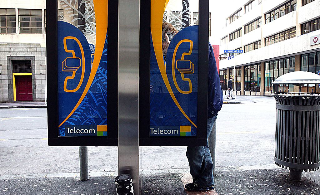 Old-school Telecom payphones in central Auckland in 2004. Photo / Getty