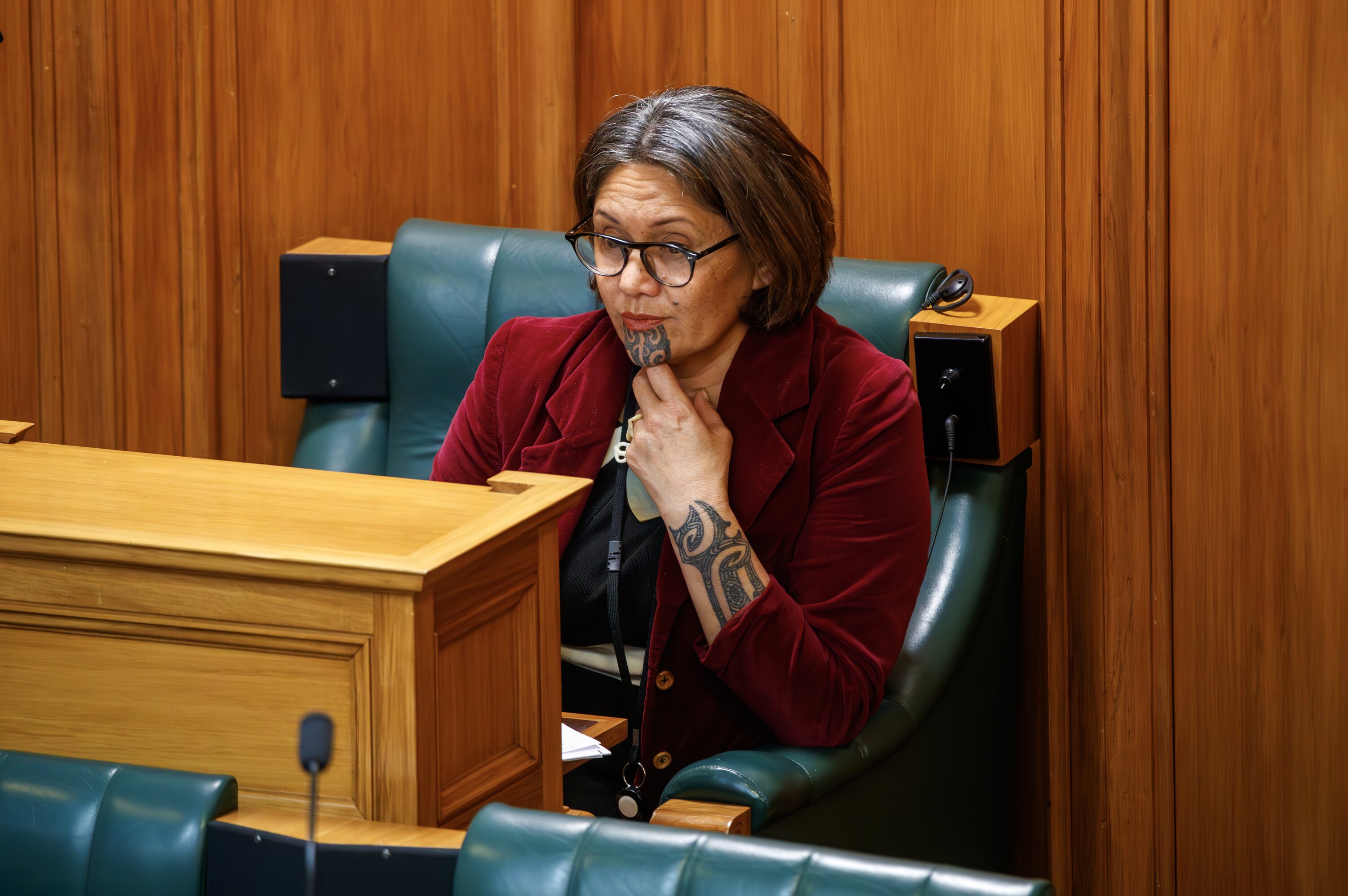 Former Green list MP Darleen Tana in their seat at the back of the debating chamber, known as Siberia. Photo / Mark Mitchell