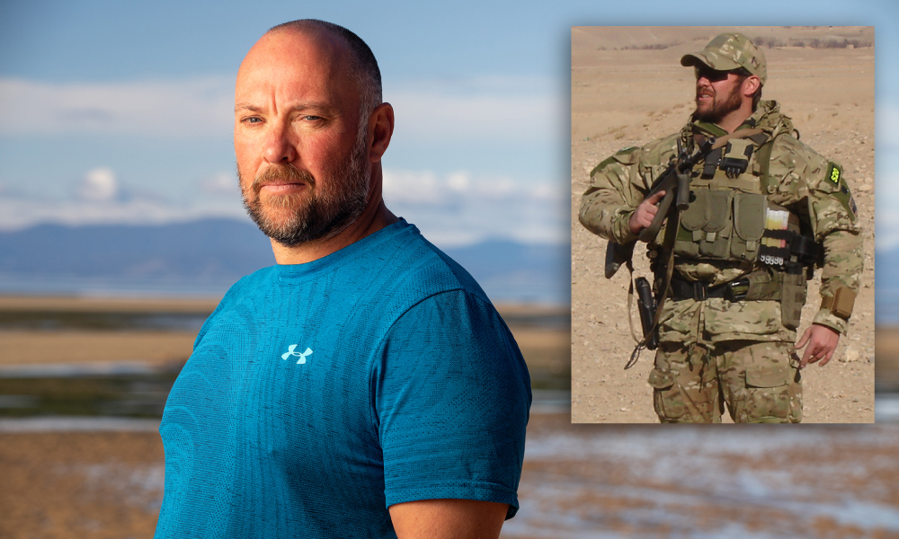 Former NZSAS corporal Gregg Johnson at home in Abel Tasman and (inset) in Afghanistan. Photo (main) / Tim Cuff