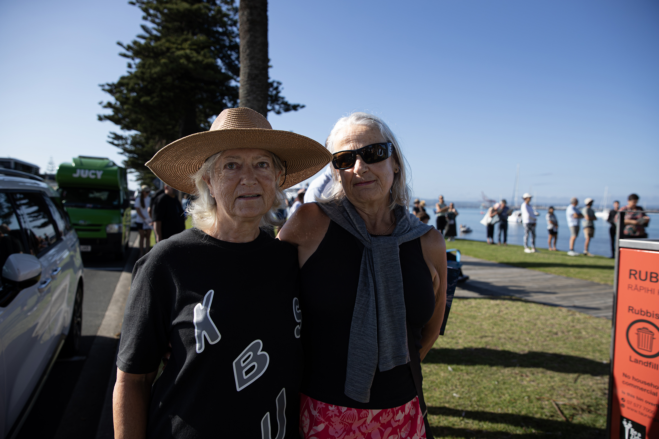 Kaye Mullins (left) and Sue Teasey attended the Pilot Bay vigil. Photo / Hayden Woodward
