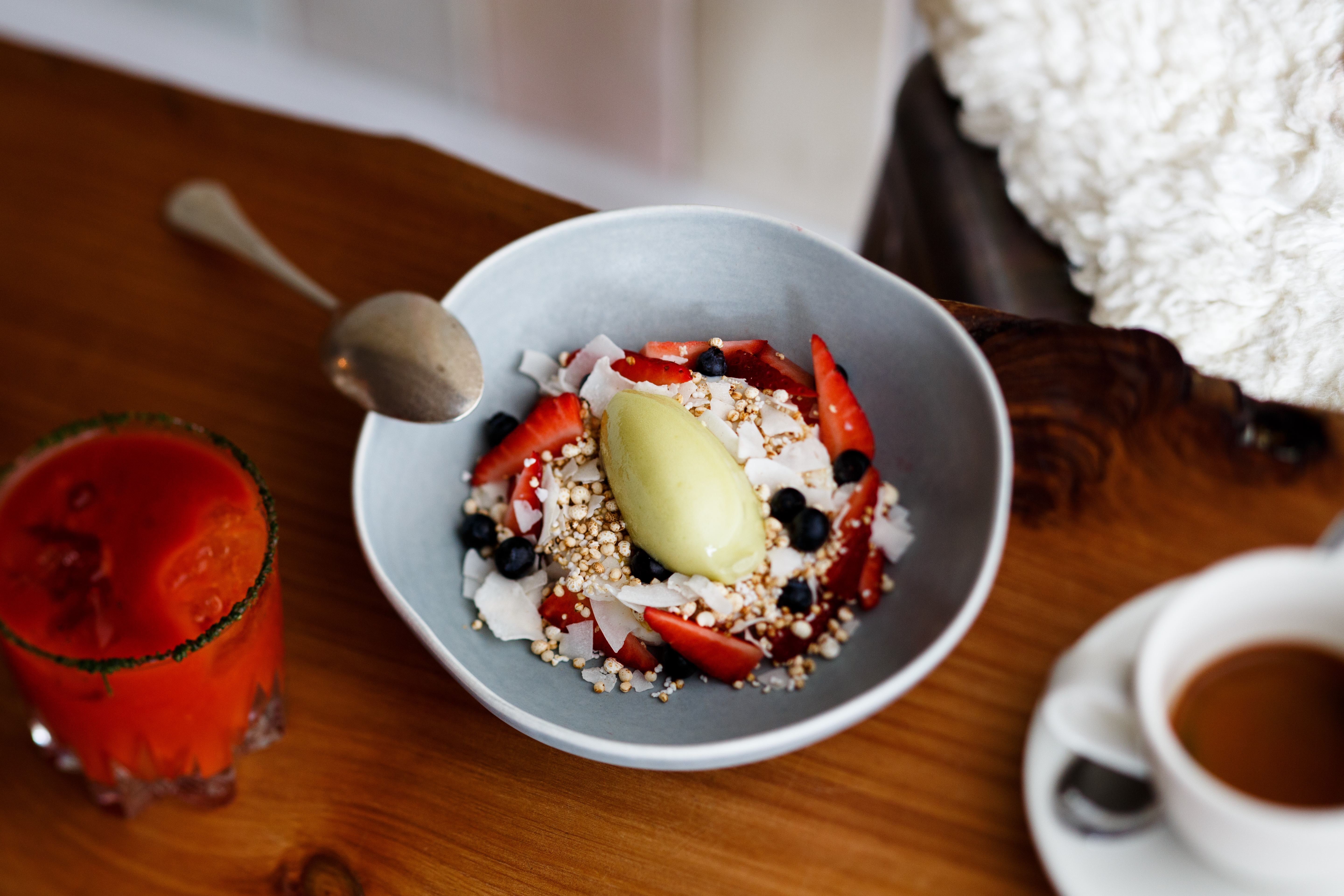 Breakfast panna cotta with kiwifruit and buffalo milk at Orphans Kitchen. Photo / Babiche Martens