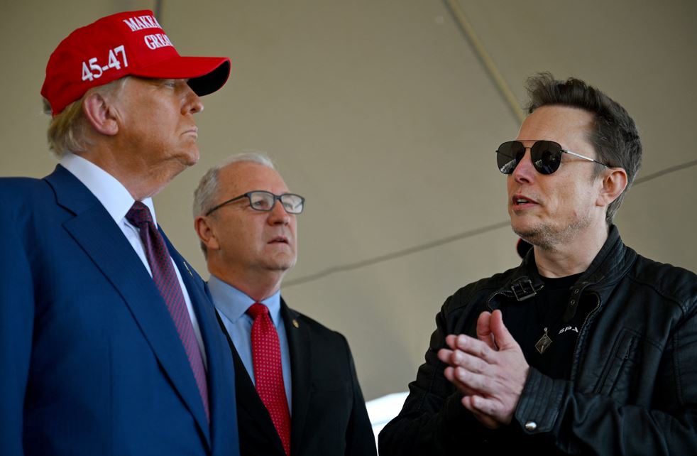 President-elect Donald Trump speaks alongside Elon Musk and Senate members before attending a viewing of the launch of the sixth test flight of the SpaceX Starship rocket on November 19. Photo / AFP