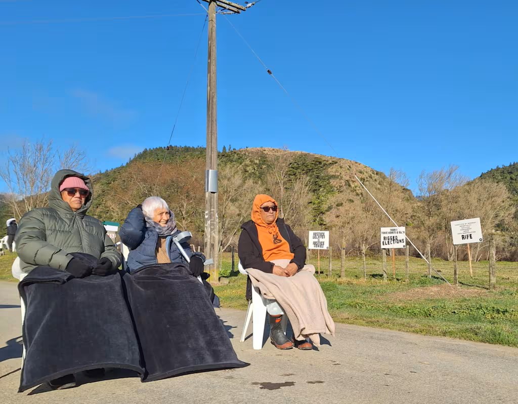 Kuia waiting to give Christopher Luxon a Tūhoe-protest-welcome.