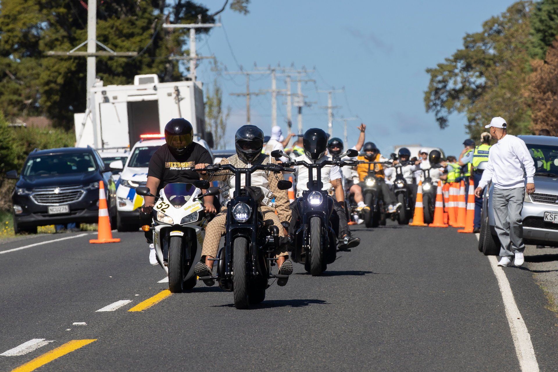 Killer Beez gang members gathered for their AGM. Photo / Brett Phibbs