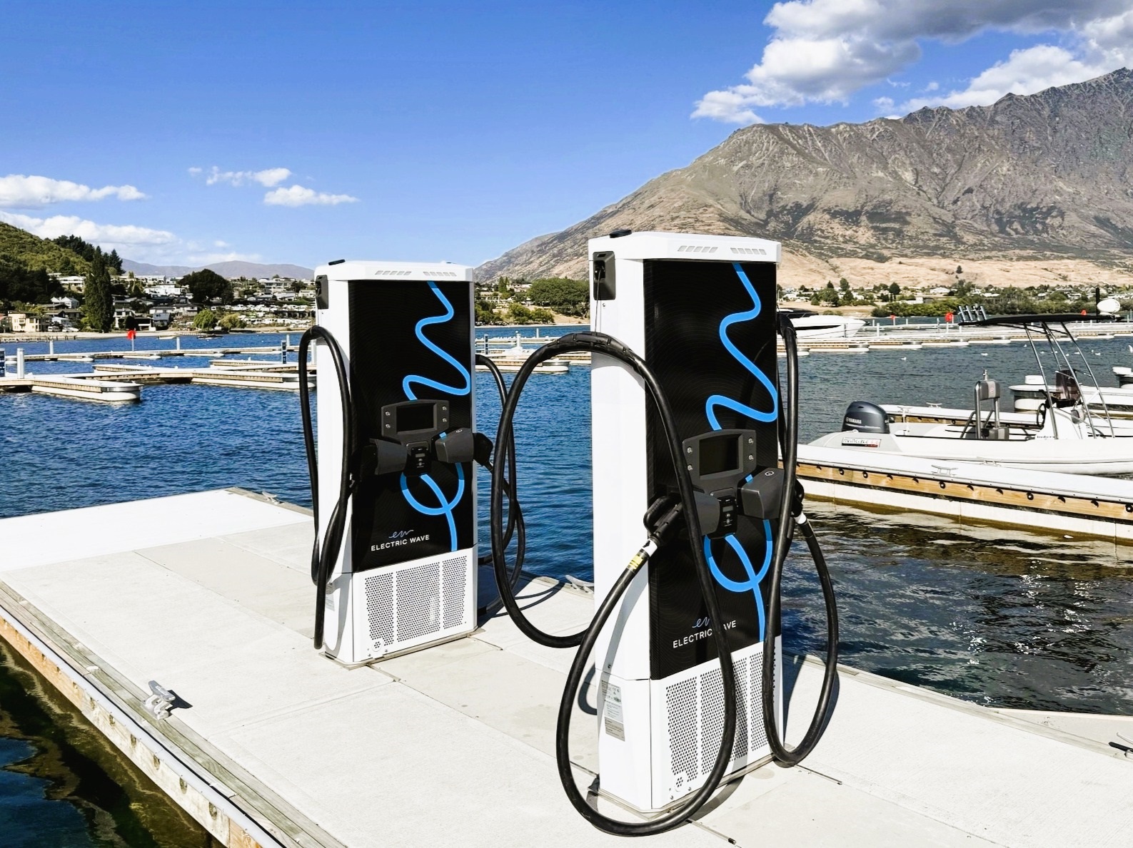 The Electric Wave chargers at the Queenstown Marina on Lake Wakatipu.