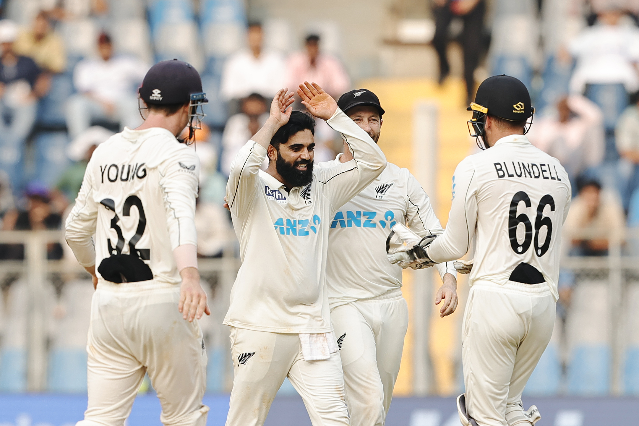 Ajaz Patel celebrates a wicket during the third test against India. Photo / Photosport