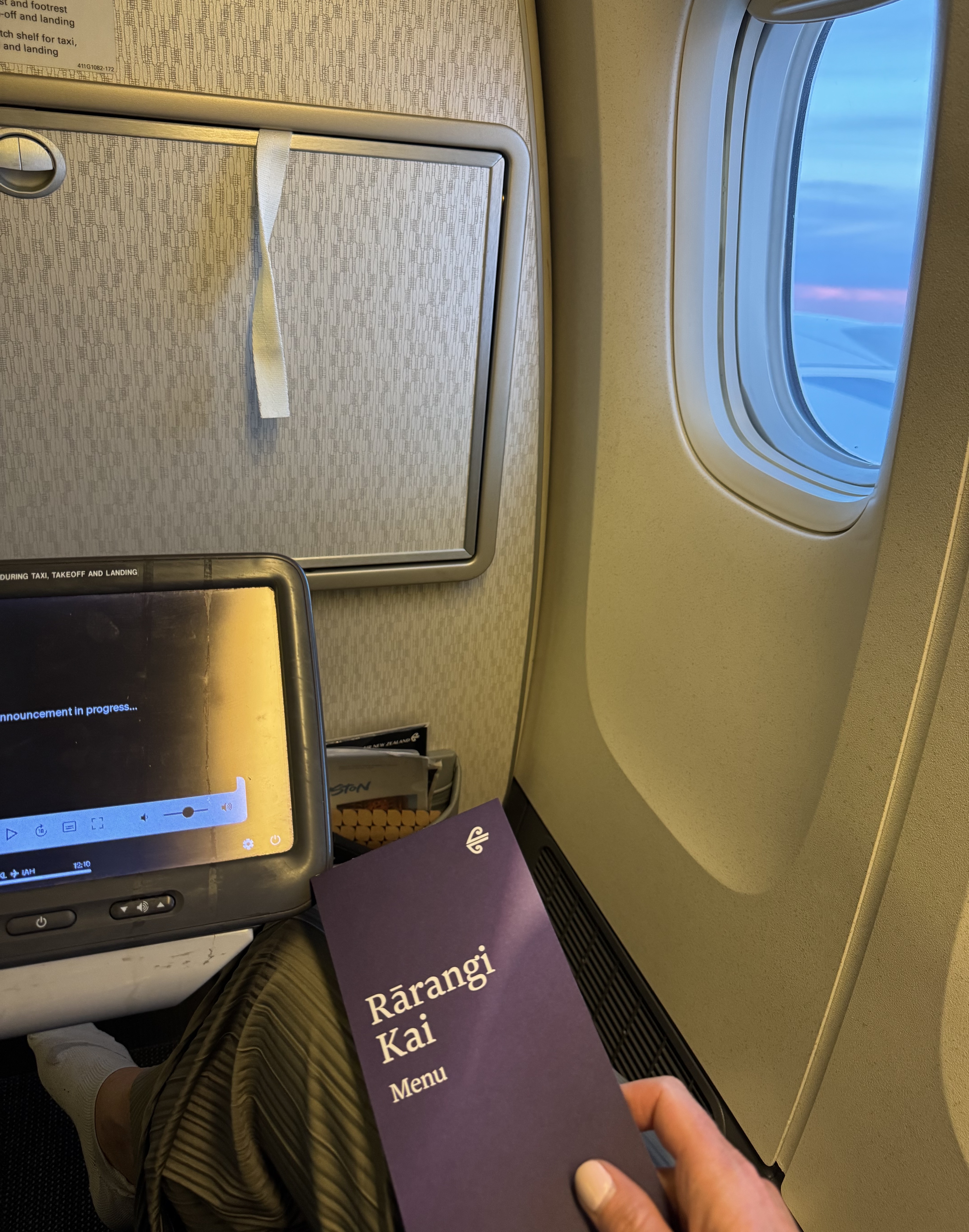 The best thing about Premium Economy is the food; you feel a bit special with your own Rārangi Kai menu. Photo / Wendy Petrie