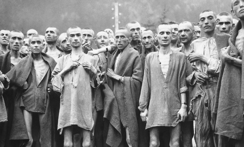 Starved prisoners, nearly dead from hunger, at one of the largest Nazi Concentration camps at Evensee Austria, in the Austrian Alps, May 7, 1945. It was liberated by the 80th Division, US Third Army. Photo / AP