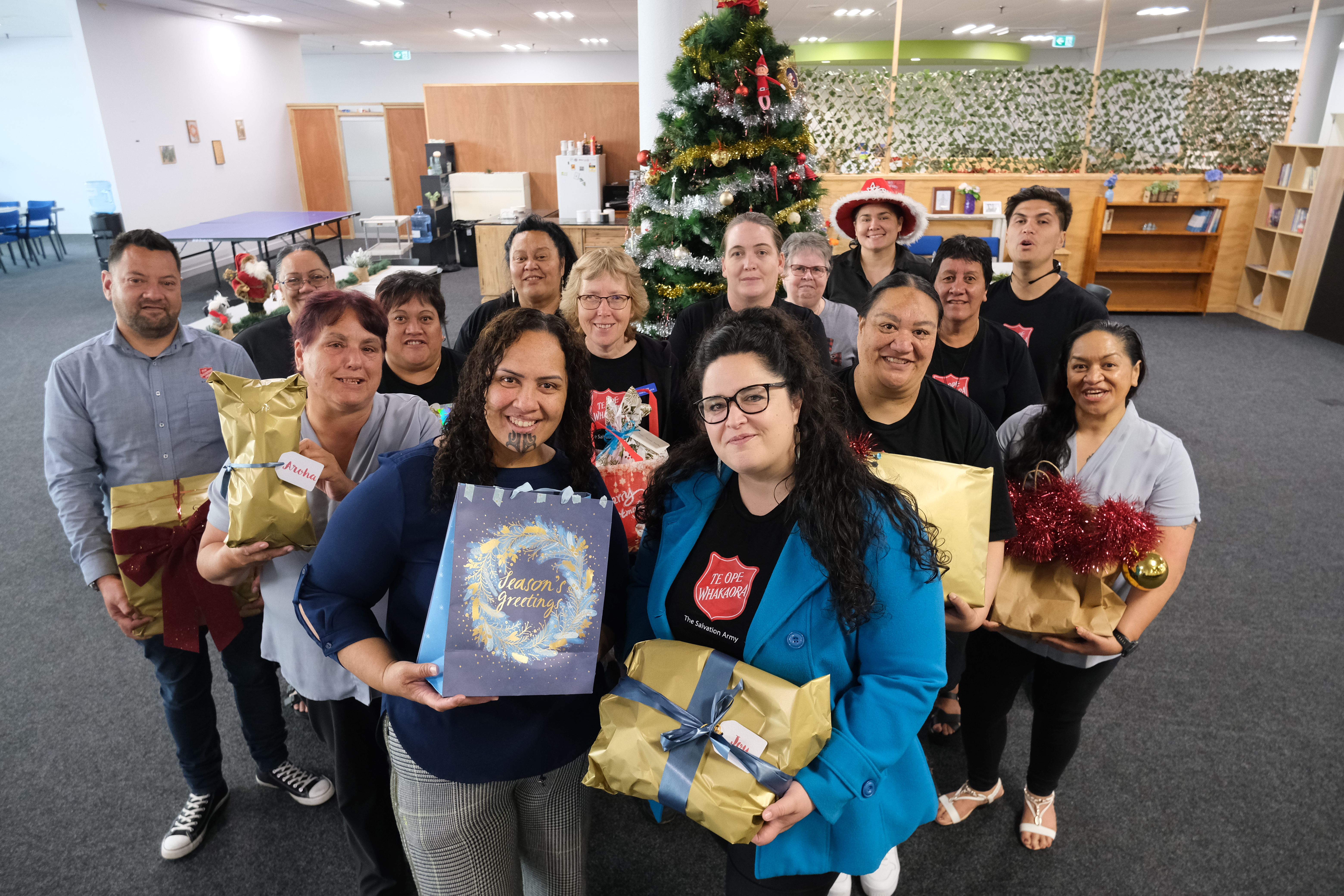 The Salvation Army Rotorua team pictured in their office at the end of the 2023 foodbank Christmas Appeal. Photo / Maryana Garcia
