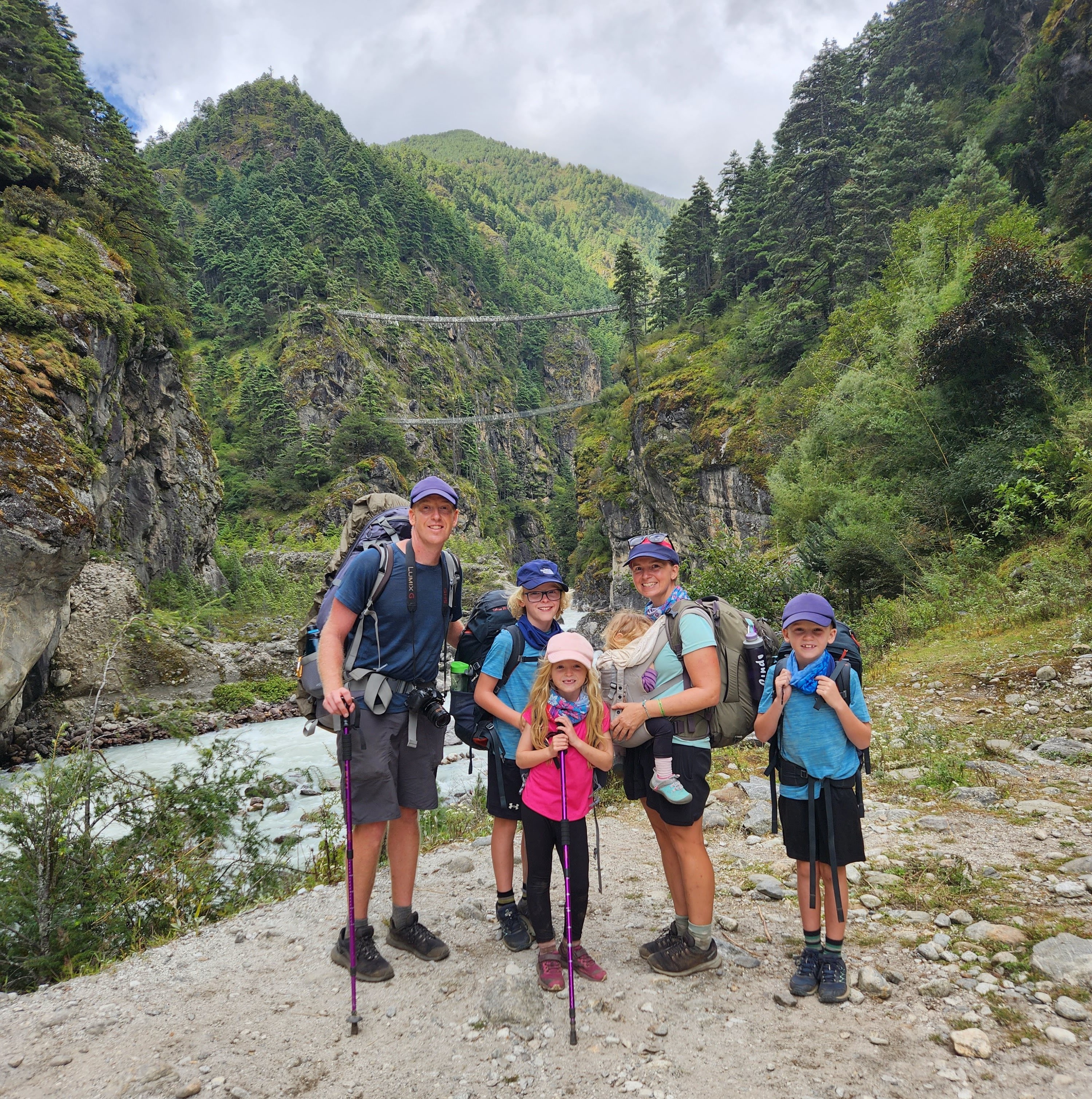 The Matulis family on the track to Everest Base Camp. Photo / Supplied