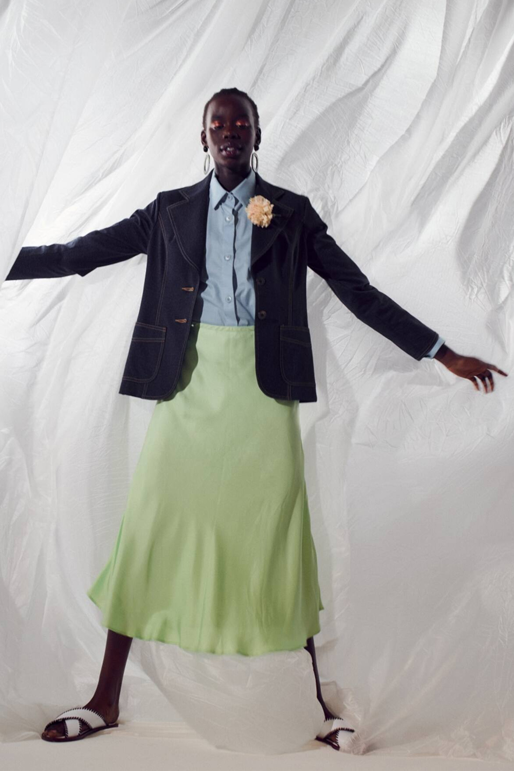 A denim blazer by Liz Mitchell, photographed for Viva in 2019. Photo / Scott Hardy