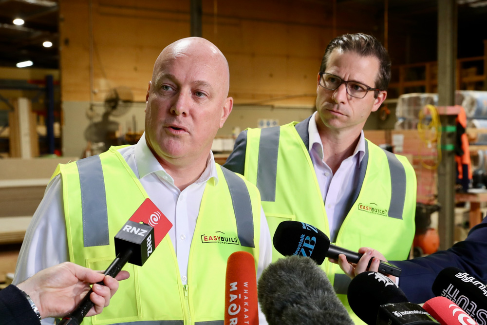 Prime Minister Christopher Luxon made an announcement with Building and Construction Minister Chris Penk about measures to tackle building supply shortages. Photo / Mark Mitchell