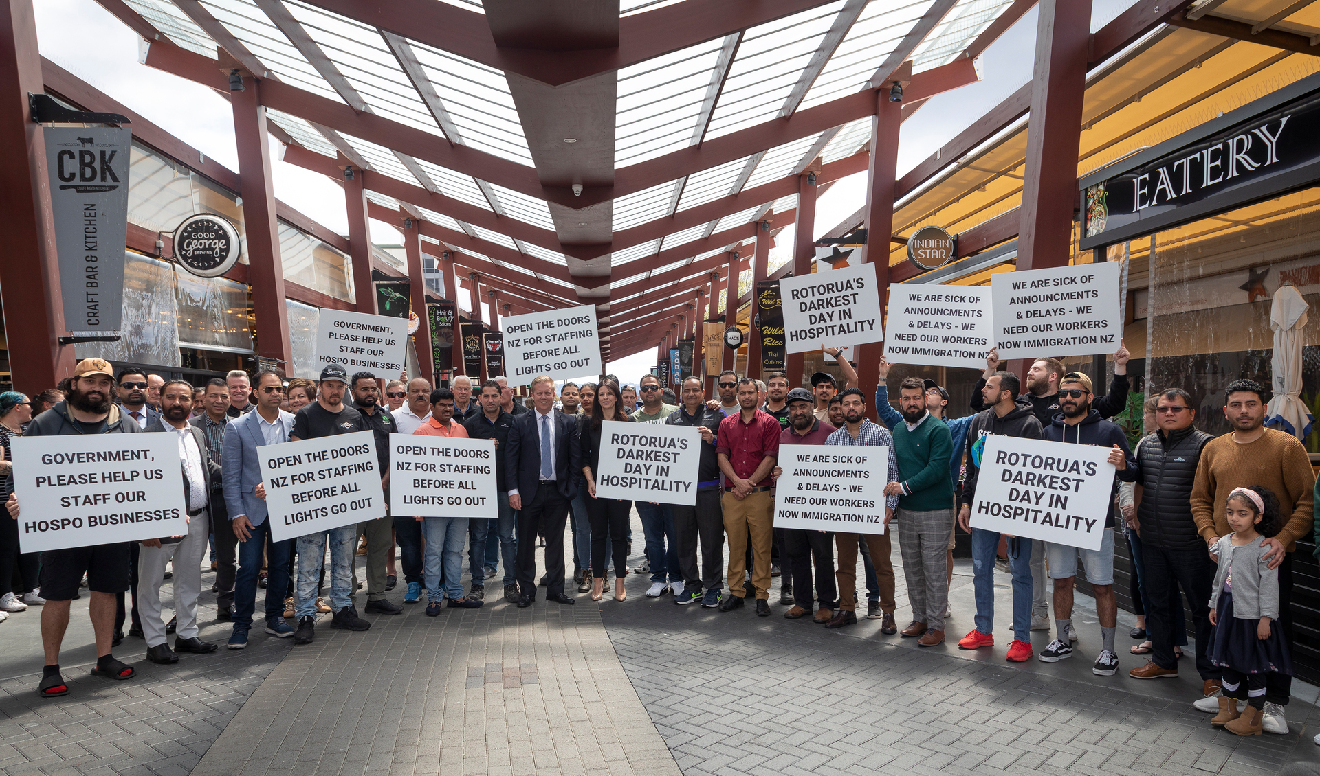 The protest was a cry for help from local hospitality business people. Photo / Andrew Warner