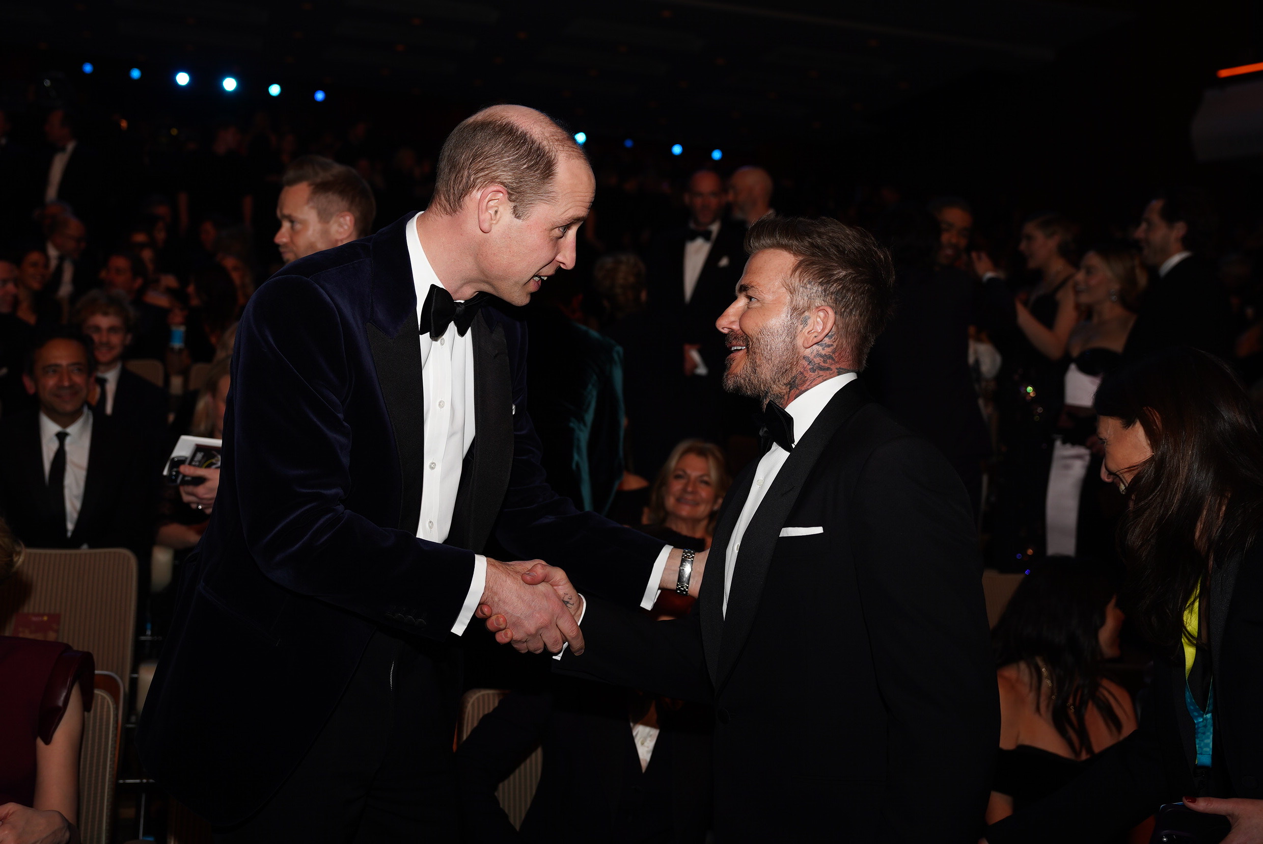 Prince William meets David Beckham during the 2024 Bafta awards. Photo / Getty Images