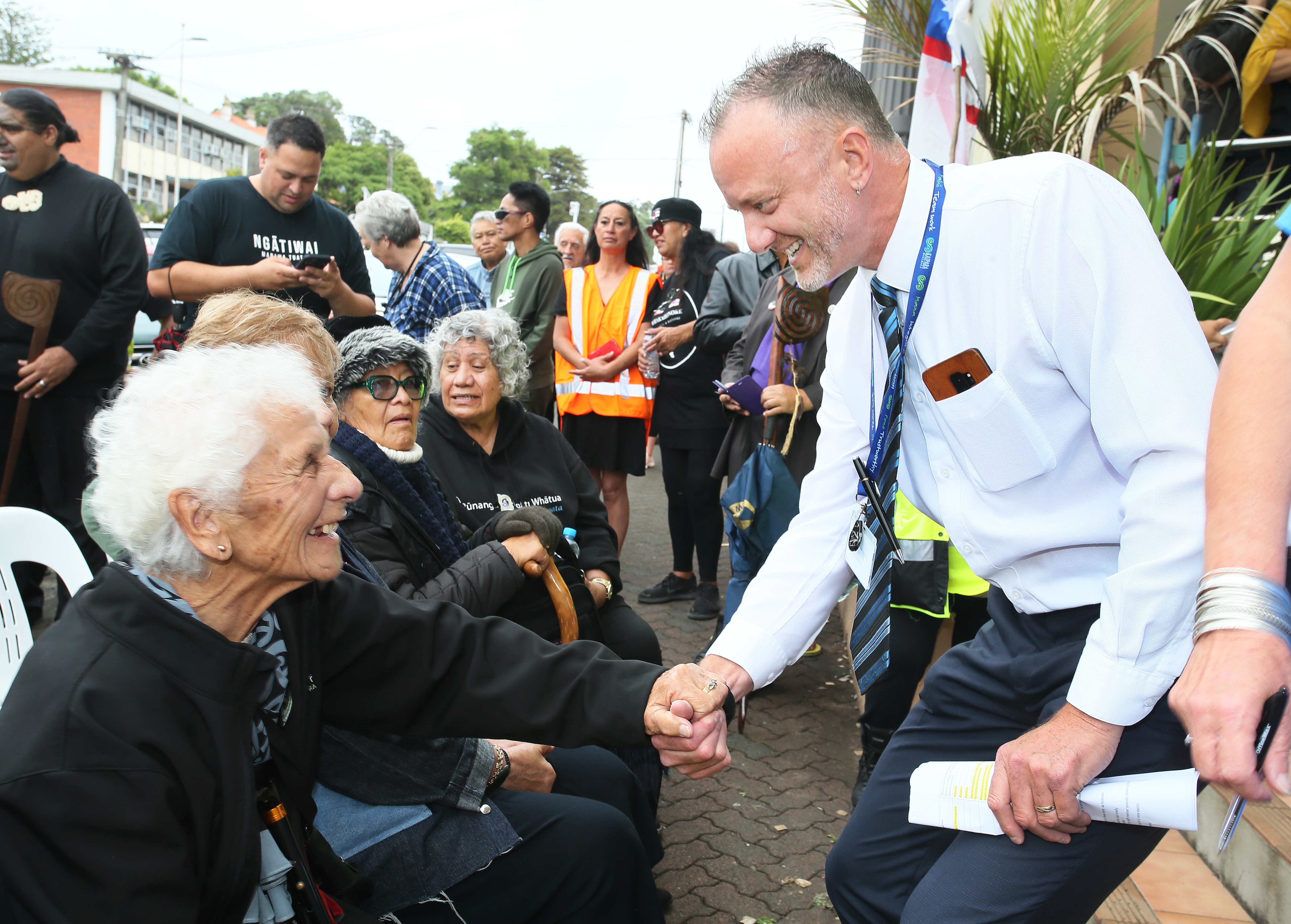 Kaipara District Council chief executive Jason Marris, pictured meeting residents, says a water solution could cost up to $17 million. Photo / NZME