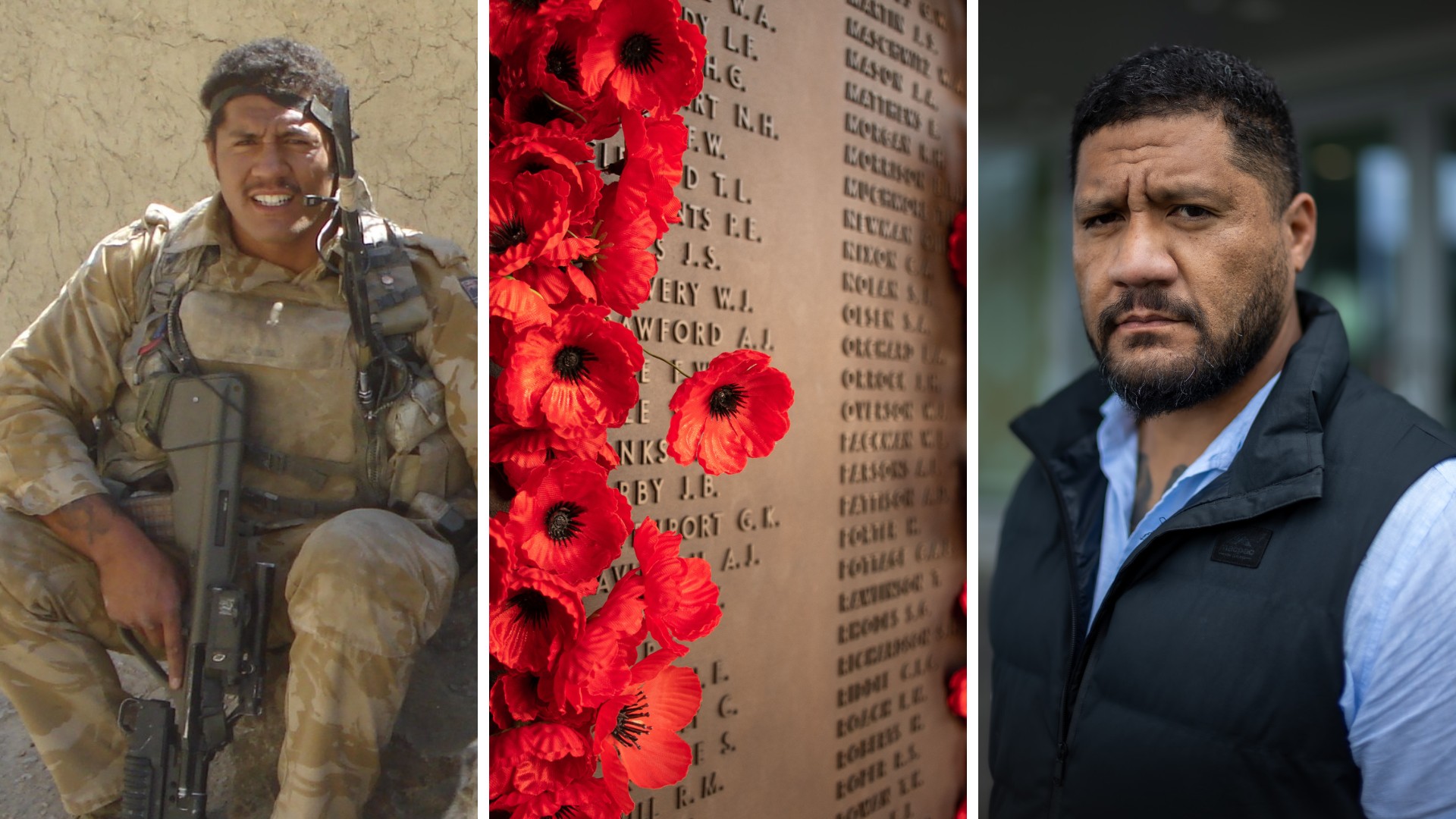 Marcus Amosa served in Timor and Afghanistan (left) and is now a business owner in Avondale, Auckland, where he is planning a campaign to have his local RSA focus on younger veterans.
