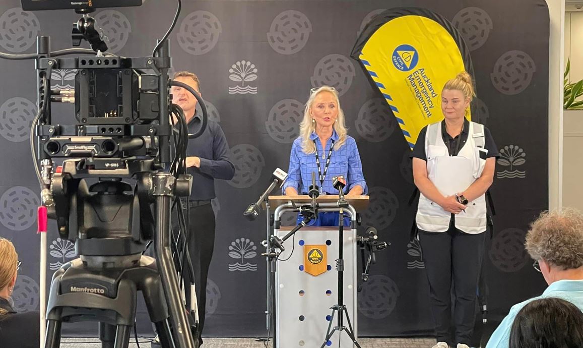 Desley Simpson fronts the media on the council’s flood response. Photo / Supplied