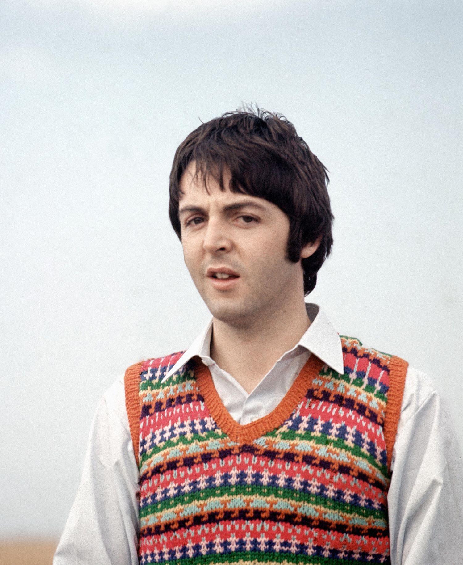 Paul McCartney wearing a Fair Isle vest, 1967. Photo / David Redfern/Getty Images