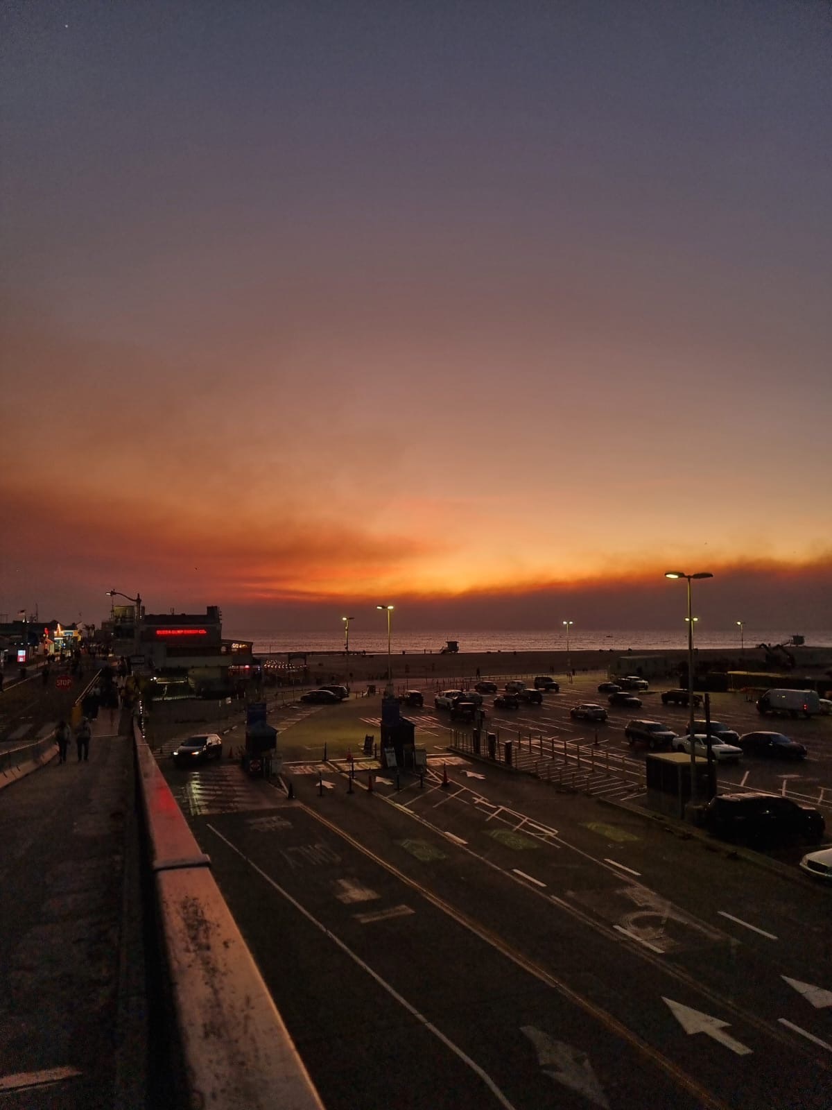 Smoke from the Los Angeles wildfire fills the sky, as seen from the coast. Photo / Isabella Rolston