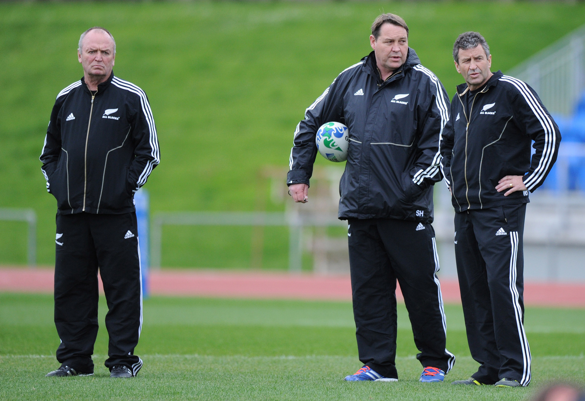 Sir Graham Henry, Sir Steve Hansen and Sir Wayne Smith during an All Blacks training in 2011. Photo / Photosport