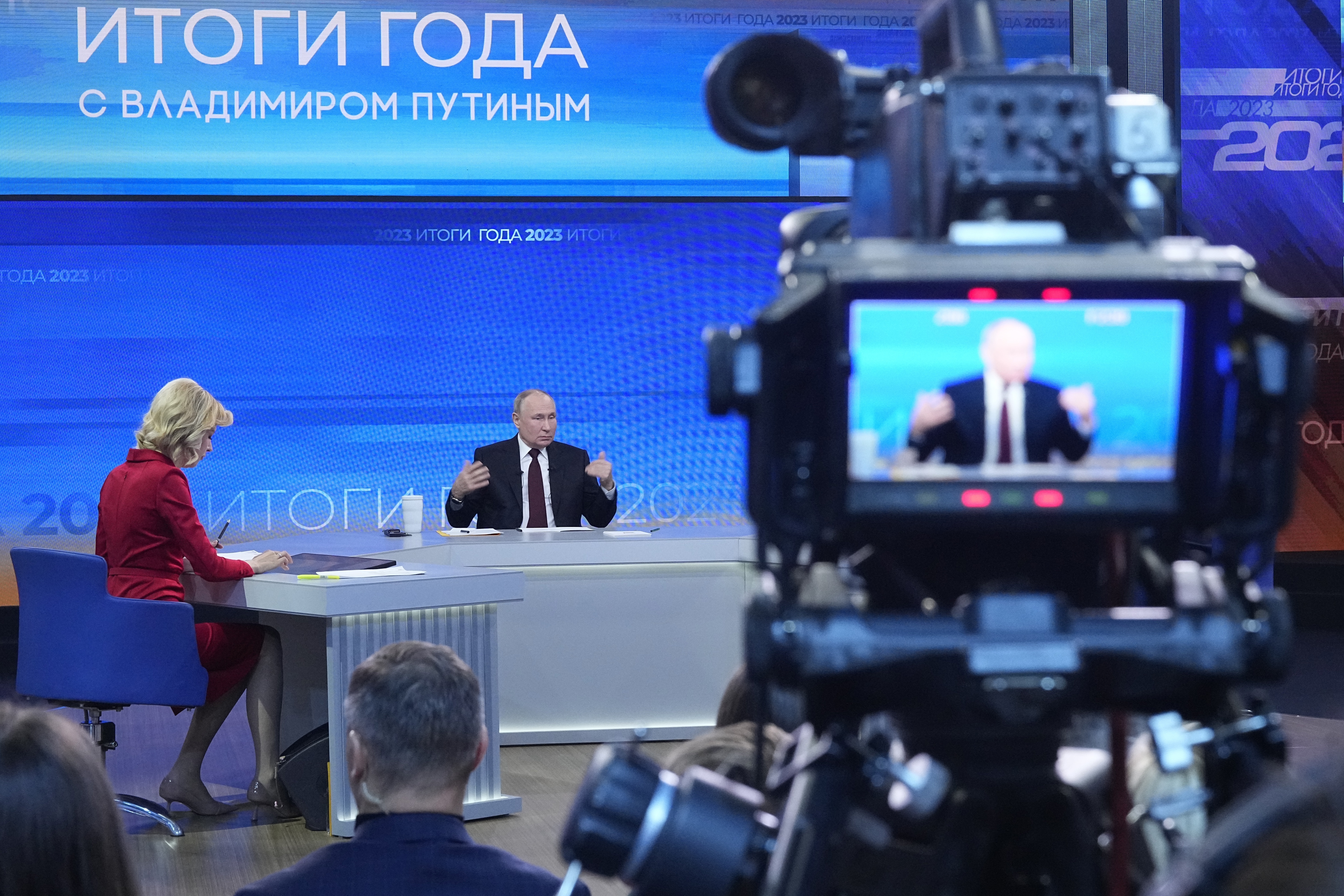 Russian President Vladimir Putin speaks during his annual news conference in Moscow, Russia, on December 14, 2023. Photo / AP