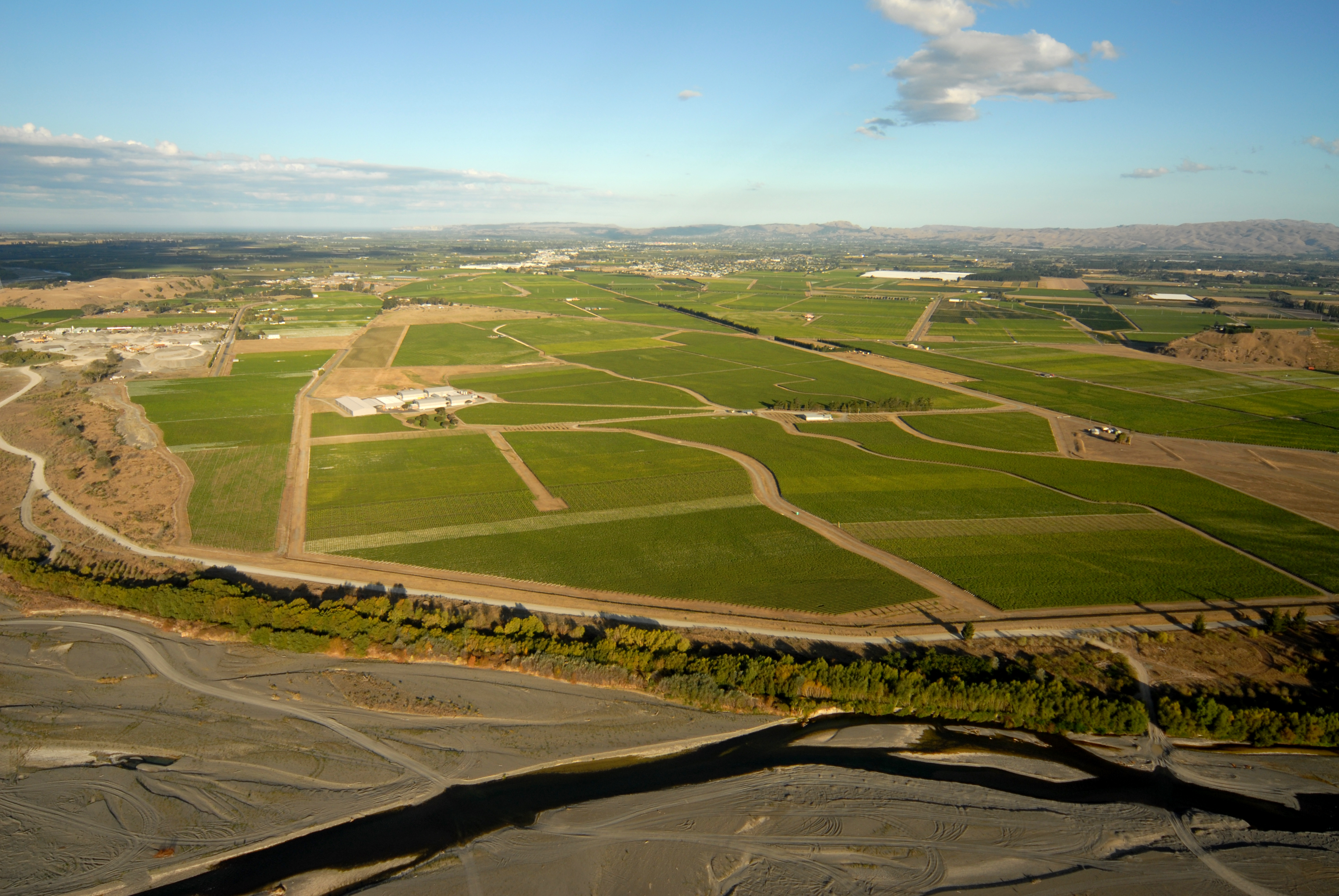 An aerial view of the Gimblett Gravel wine-growing region.