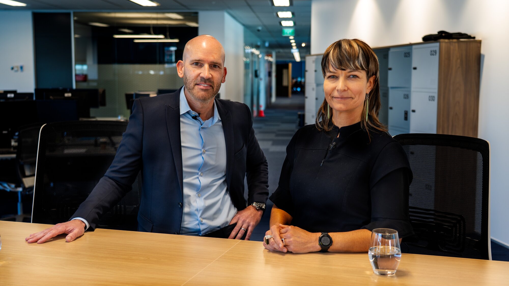 Sky chief executive Sophie Moloney and Warner Bros. Discovery Australia and New Zealand managing director Michael Brooks at this week's press conference, following the announcement that Sky was buying Three for $1. Photo / Cameron Pitney
