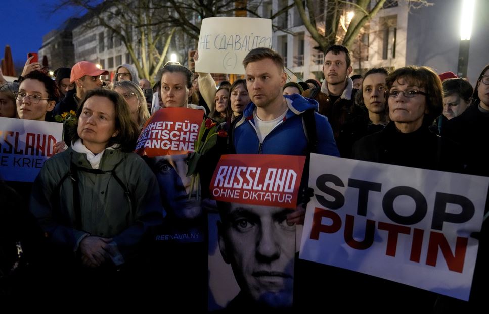 A protest rally in support of Alexei Navalny in Berlin, Germany. Photo / AP