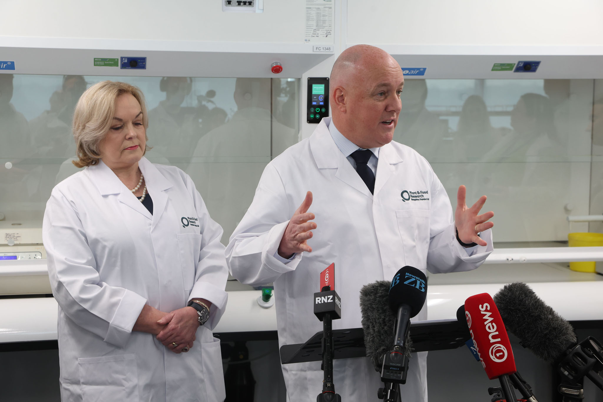 Former Science Minister Judith Collins with Prime Minister Christopher Luxon at Plant and Food in Mt Albert last year. Photo / Jason Oxenham