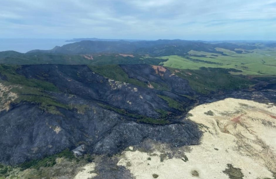 An aerial photo shows the extent of the burnt area, which is west of SH1 and just south of Cape Rēinga. Photo / FENZ