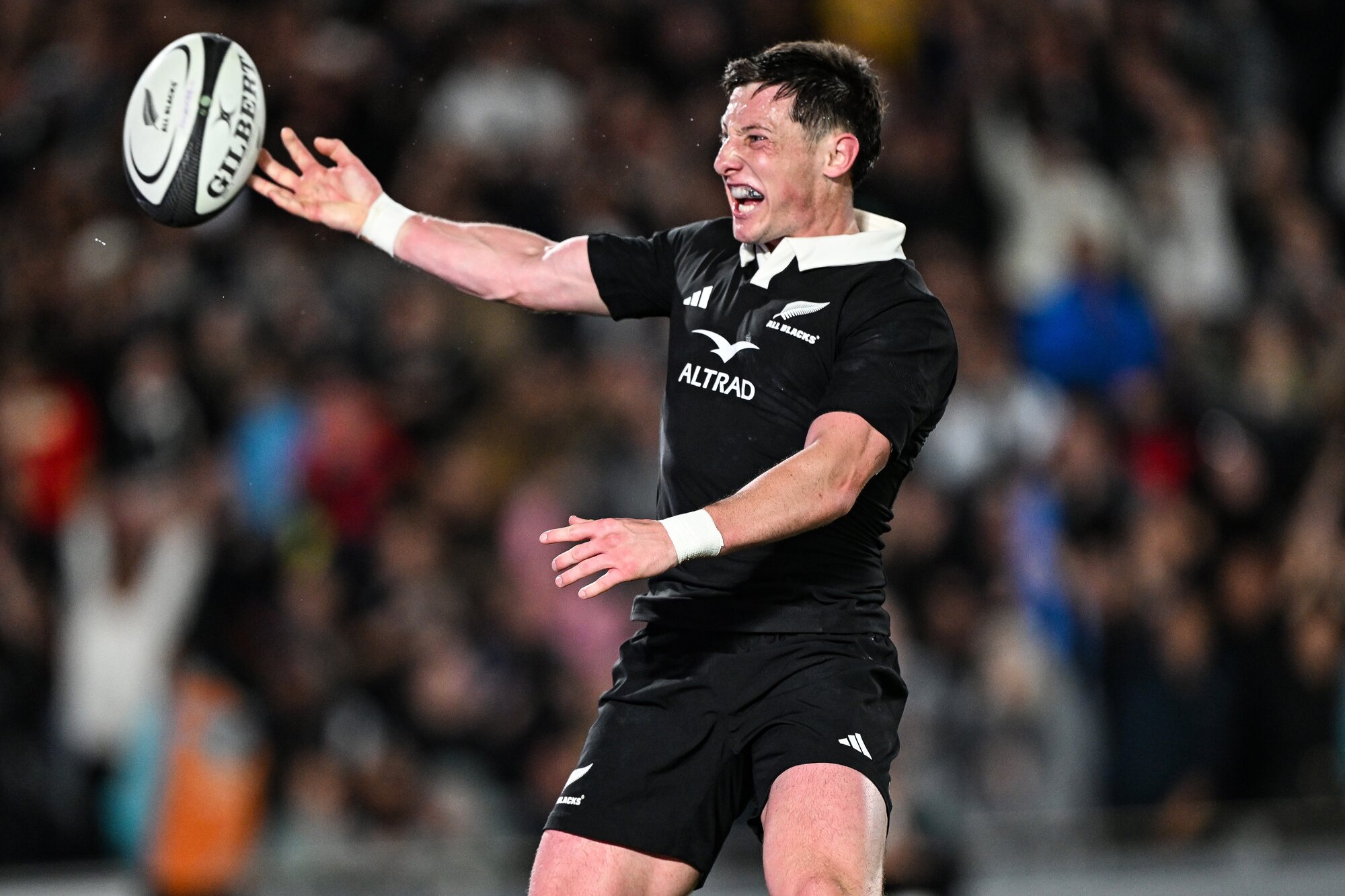 Cam Roigard celebrates a try against Australia last year. A revolution is underway at NZ Rugby, beyond the obvious headline double-act of a new All Blacks coach and captain. Photo / Andrew Cornaga, Photosport 