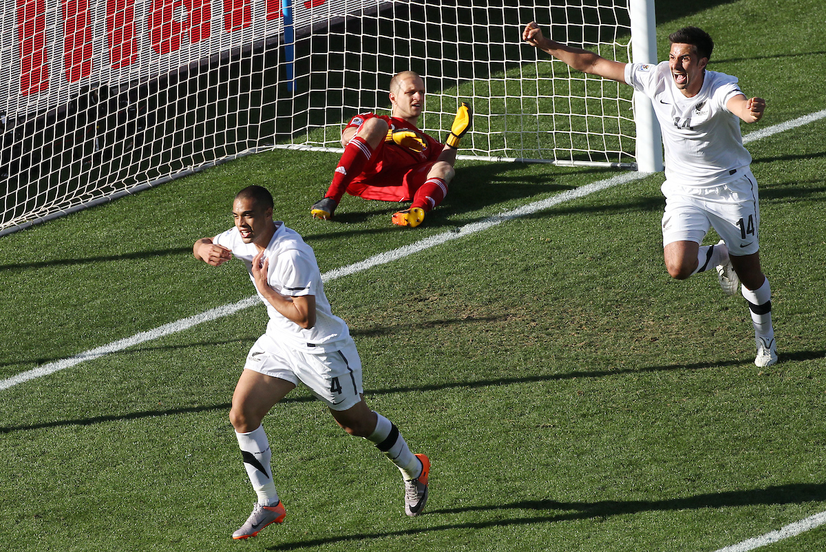 Winston Reid celebrates his goal during match 12, New Zealand All Whits versus Slovakia at the Royal Bafokeng Stadium, Rustenburg. South Africa. Photo / Photosport.co.nz