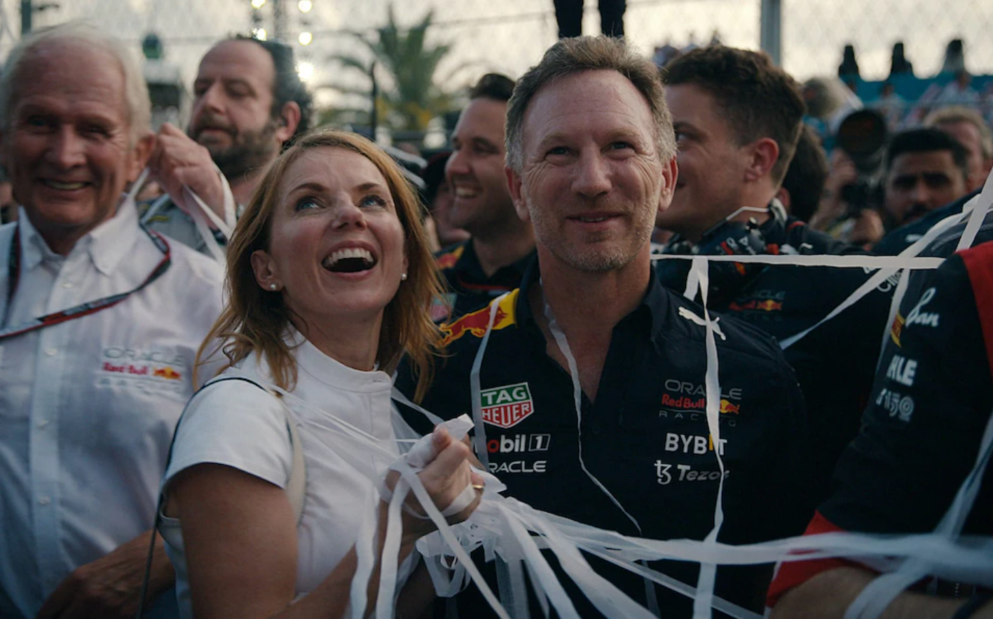 Geri Halliwell-Horner with her husband Christian Horner. Photo / Netflix