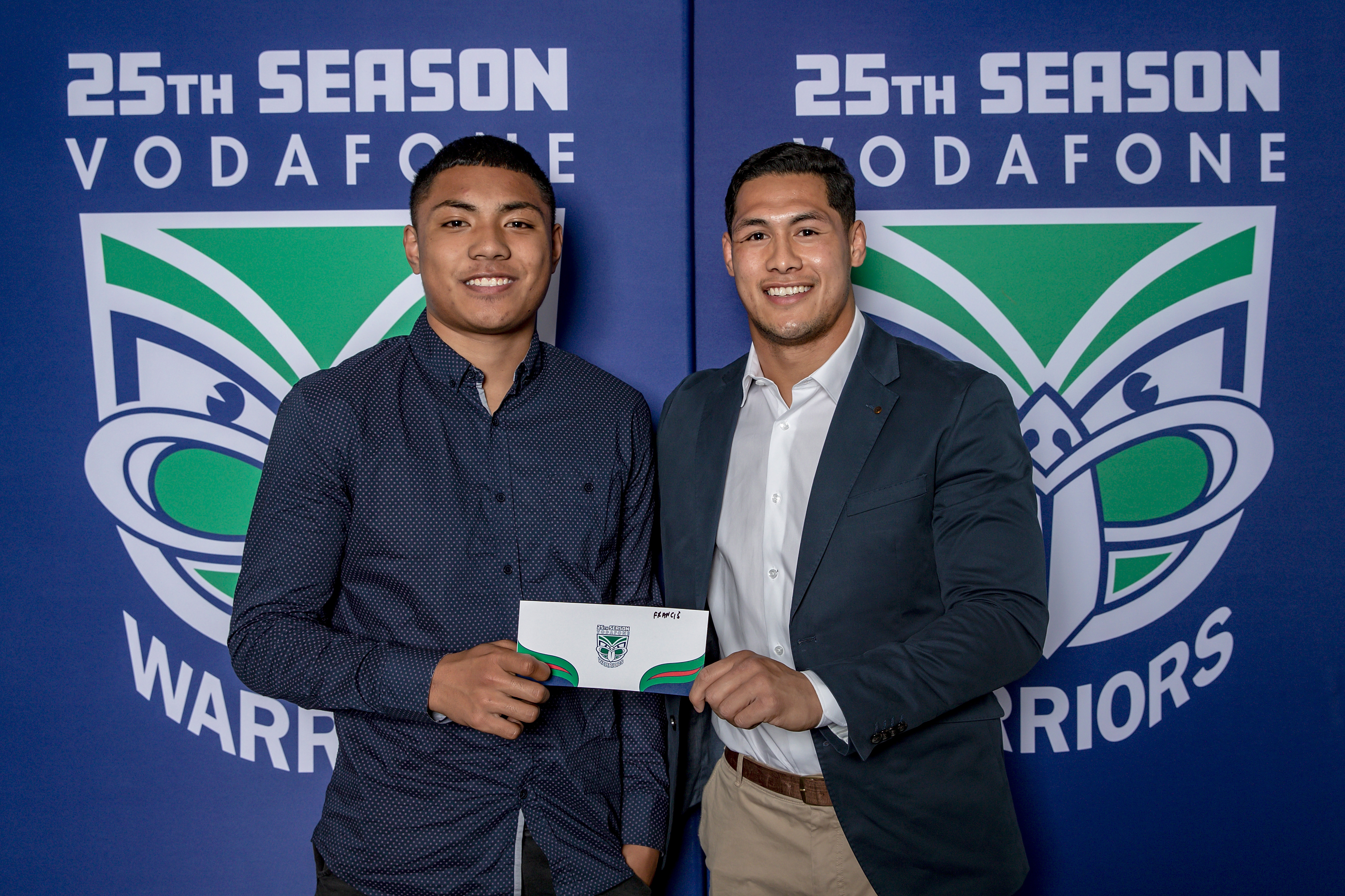 Francis Manuleleua (left) captained a Future Warriors team in 2019. He's pictured with Roger Tuivasa-Sheck. Photo / Photosport