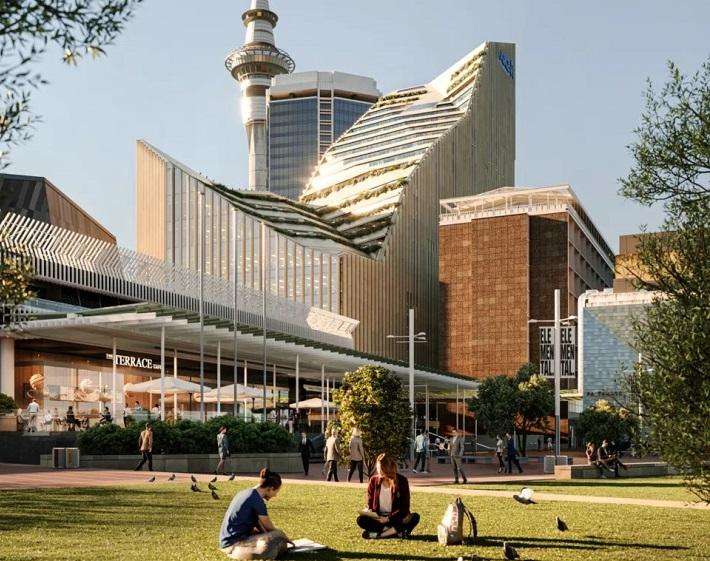 The Symphony Centre, a 21-storey apartment, office and retail development planned to rise above the Auckland City Rail Link's Te Waihoritiu mid-town station.