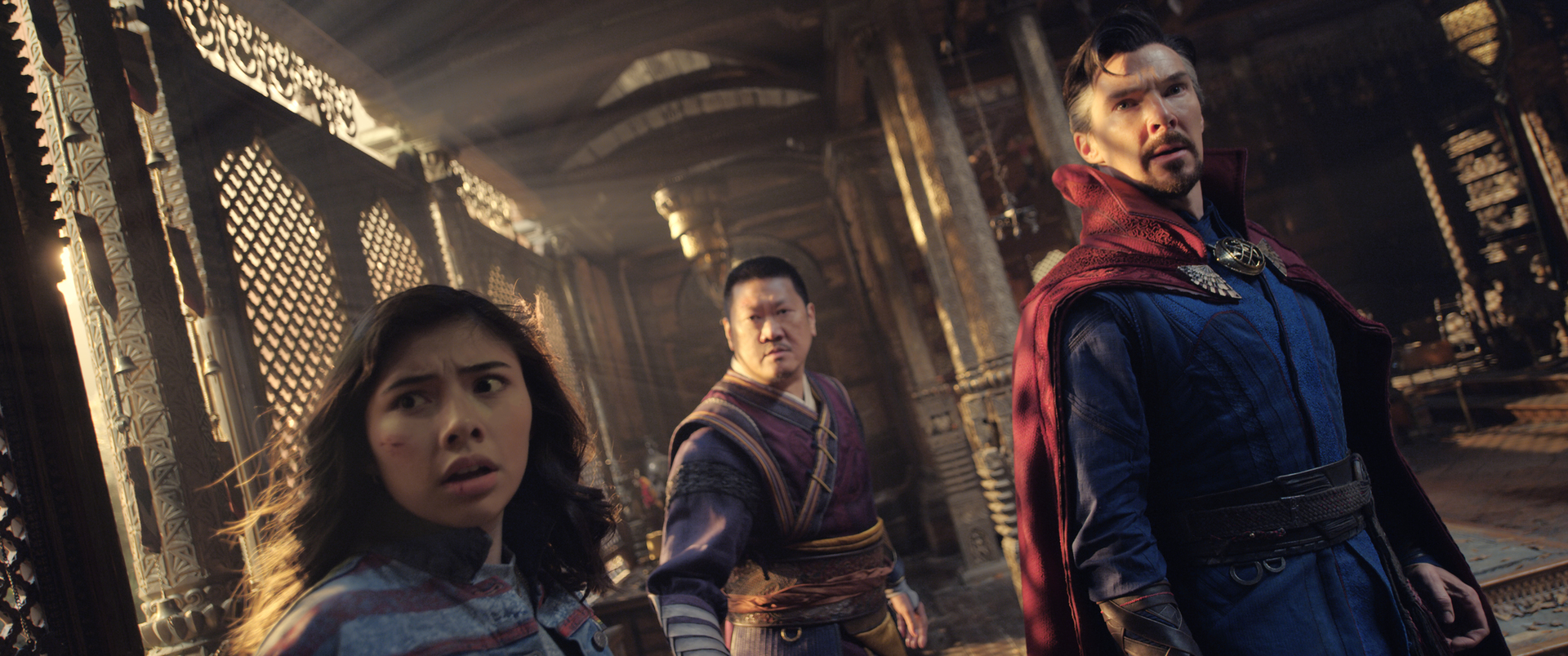 (L-R): Xochitl Gomez as America Chavez, Benedict Wong as Wong, and Benedict Cumberbatch as Dr. Stephen Strange in Marvel Studios' Doctor Strange and the Multiverse of Madness. Photo / AP