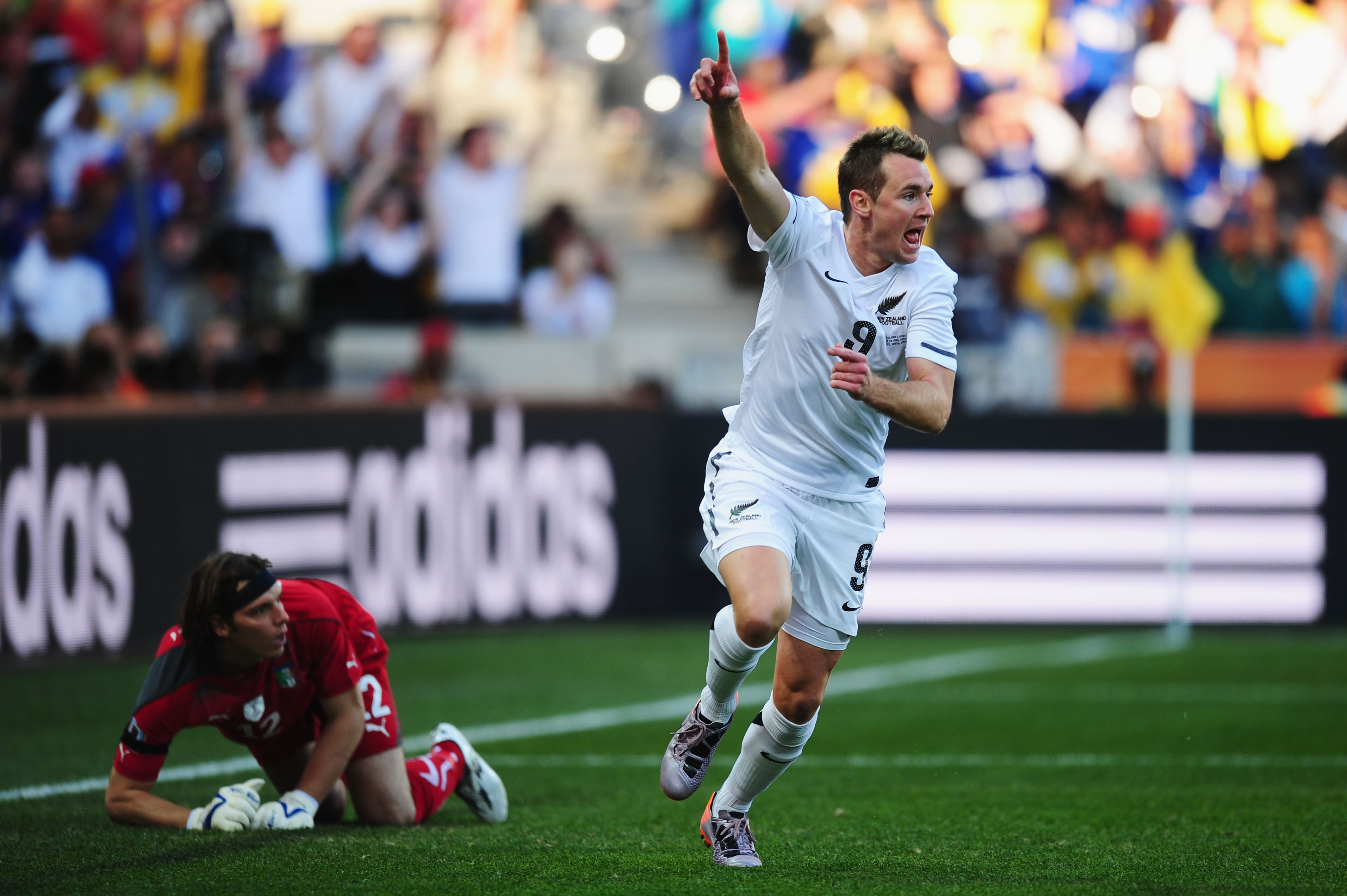 Shane Smeltz's most famous goal - giving the All Whites an unlikely lead against Italy at the 2010 World Cup. Getty Images
