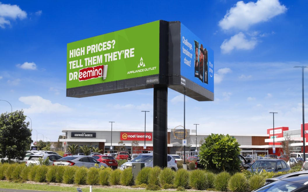 The cheeky Appliance Outlet advertising campaign used part of the logos of rivals. Photo / supplied