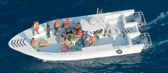 This image shows what the Navy says is the Islamic Revolutionary Guard Corps Navy after removing an unexploded limpet mine from the M/T Kokuka Courageous. Photo / AP