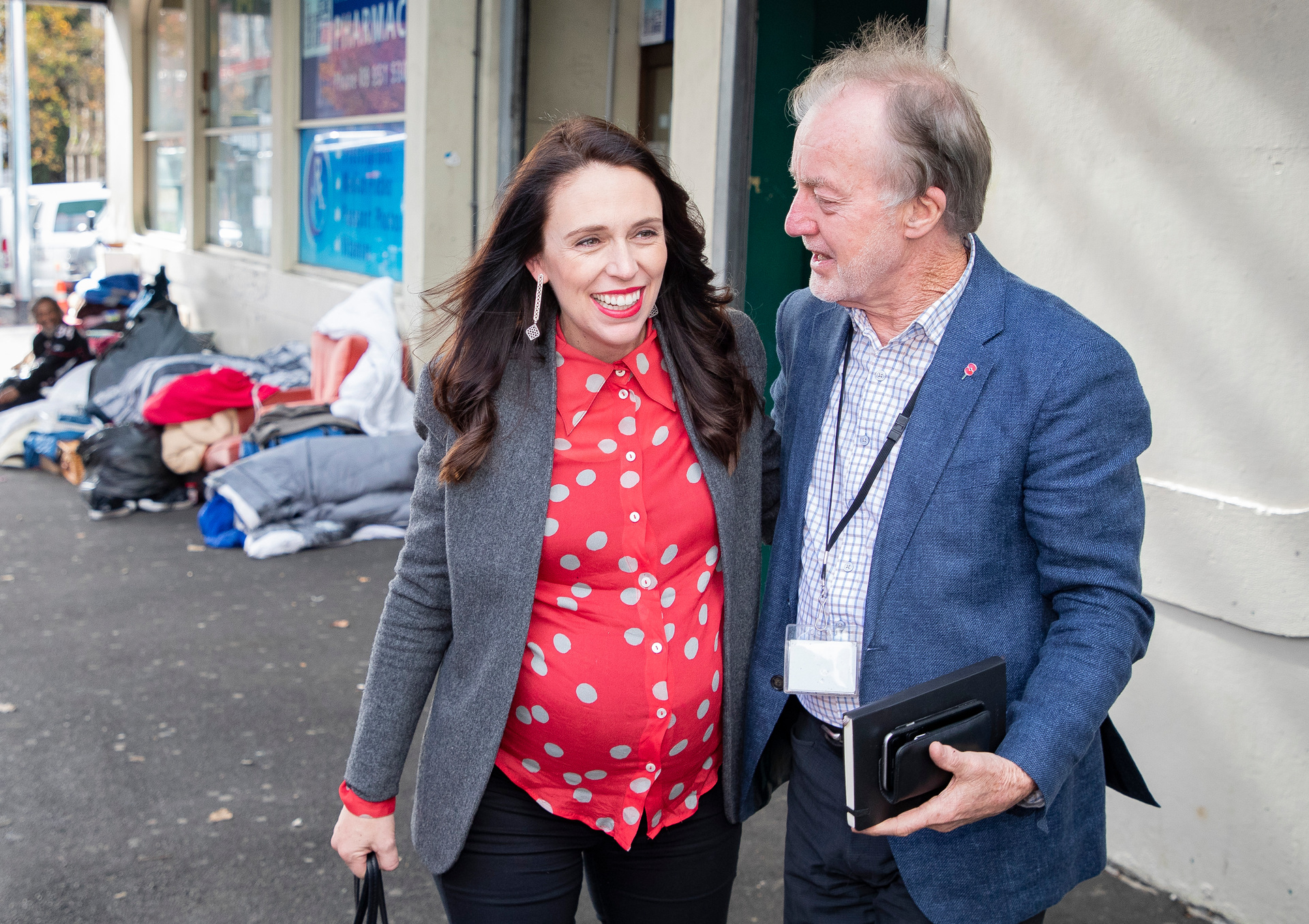 Prime Minister Jacinda Ardern and city missioner Chris Farrelly at the announcement of key funding for HomeGround, June 2018. Photo / Greg Bowker
