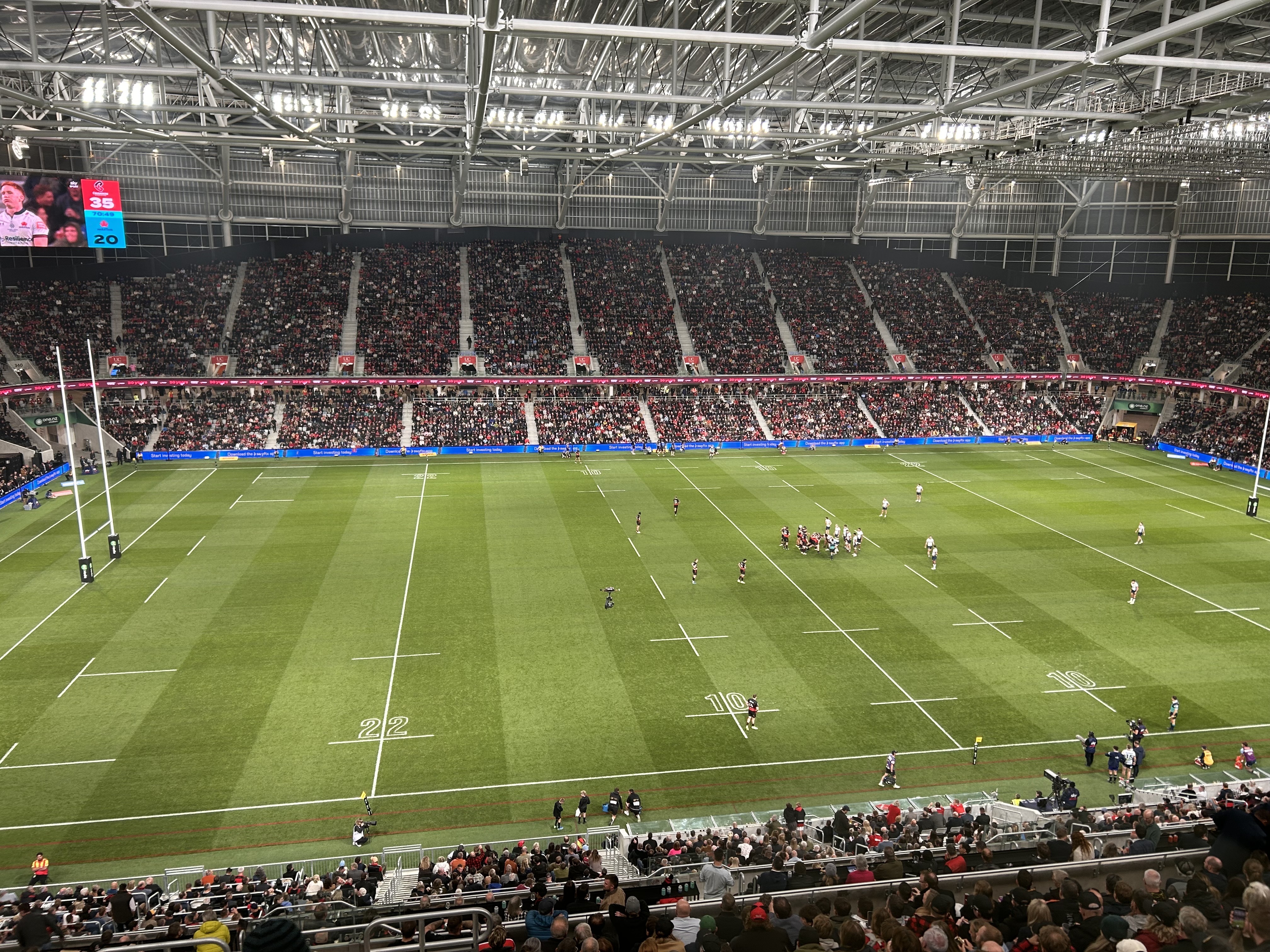 The full East stand with Row JJ at the very top. Photo / Mike Thorpe