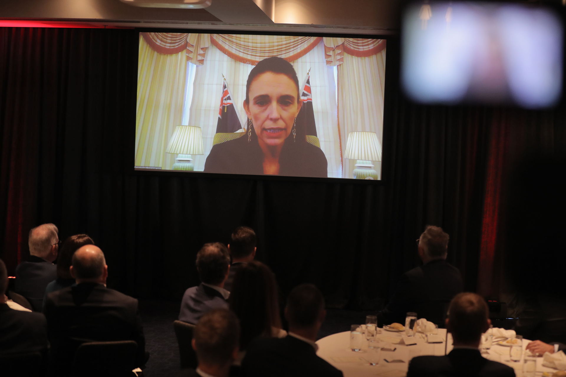 Prime Minister Jacinda Ardern spoke to today's Business NZ gathering via Zoom. Photo / Michael Craig