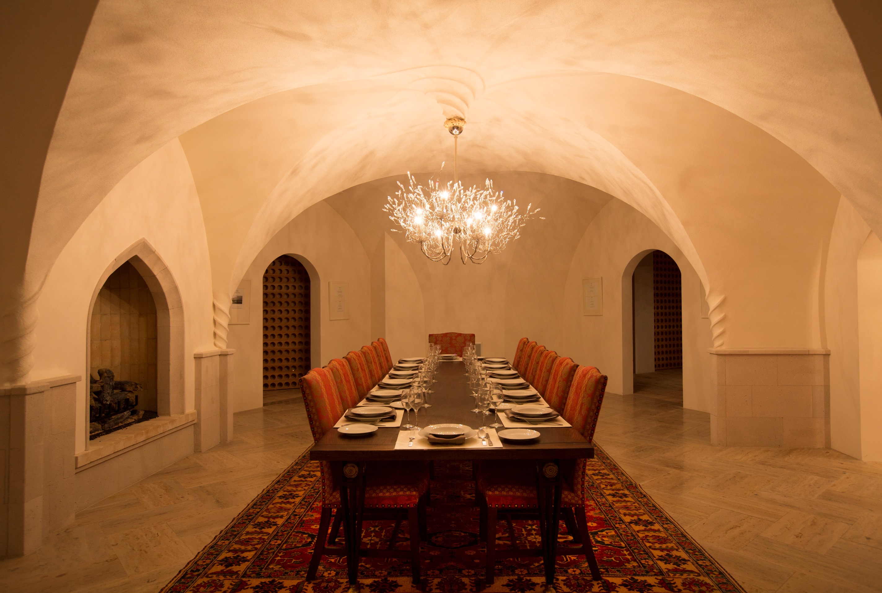 No expense was spared in the build - the dining room features chandeliers and floors from Italy. Photo / Barfoot and Thompson