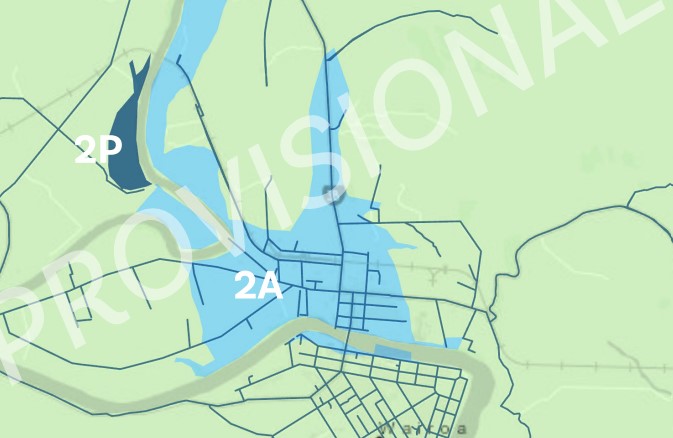 A map showing provisional cyclone zoning areas in Wairoa. The majority of North Clyde is in the 2A zone. Photo / Hastings District Council