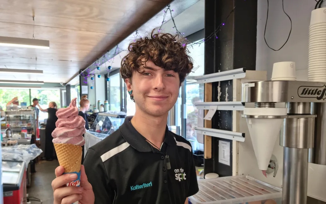 Aaron says real fruit ice creams are among the most popular items at the Kaiteriteri Store. Photo / Samantha Gee, RNZ