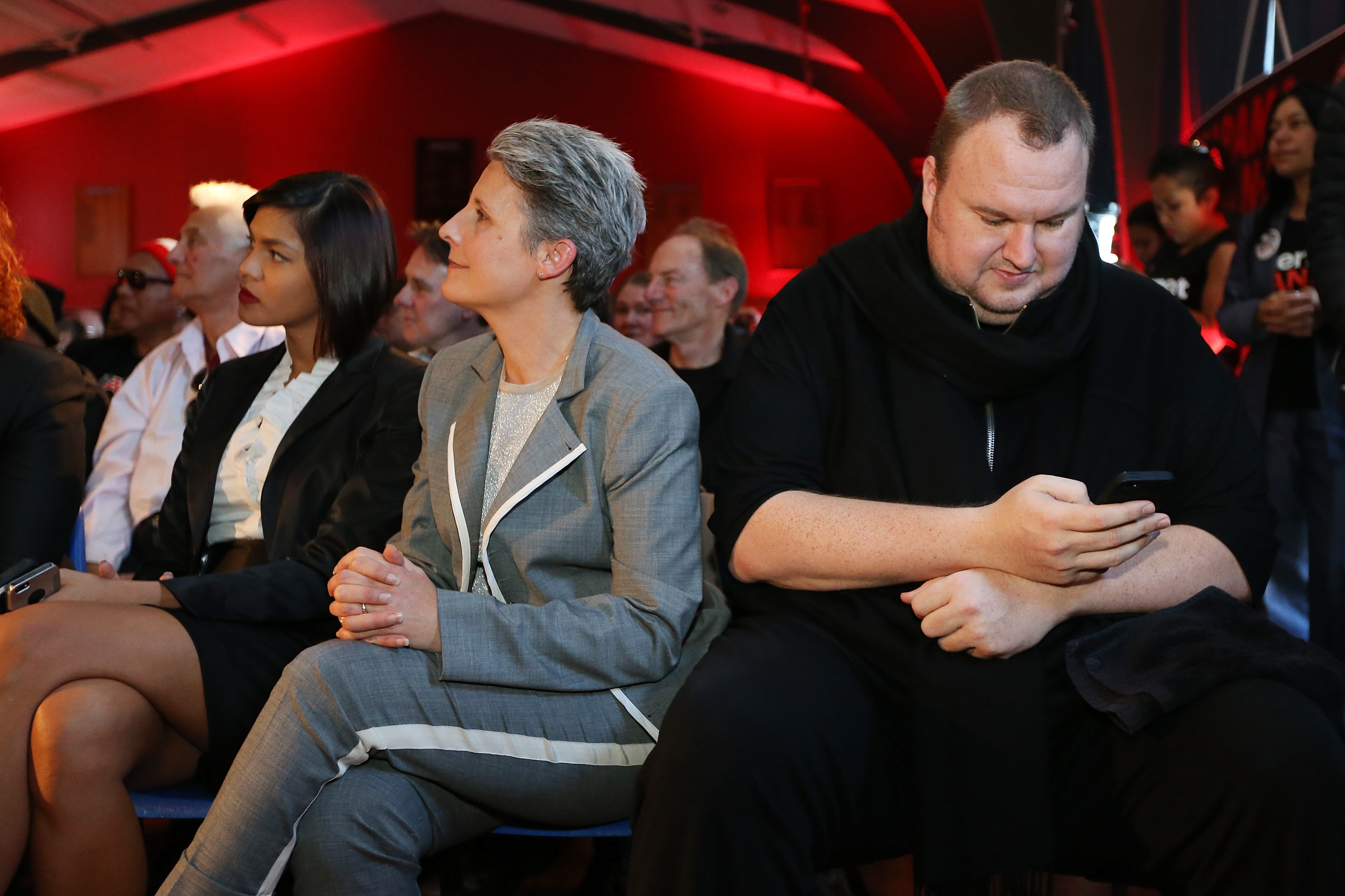 Internet Party Leader Laila Harre with founder Kim Dotcom in 2014. Photo / Getty Images