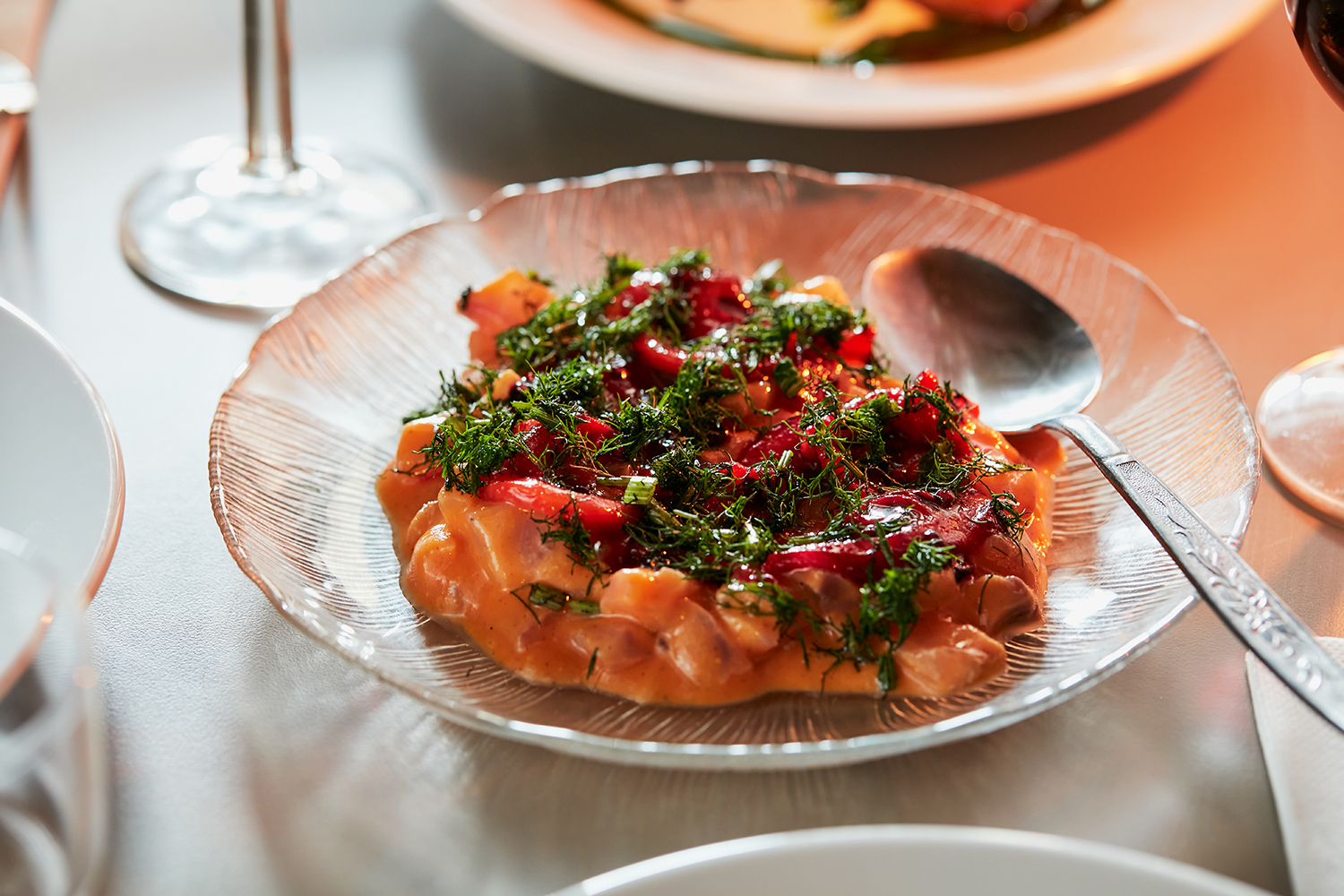 The pesce crudo with tamarillo, chilli and burnt fennel. Photo / Babiche Martens