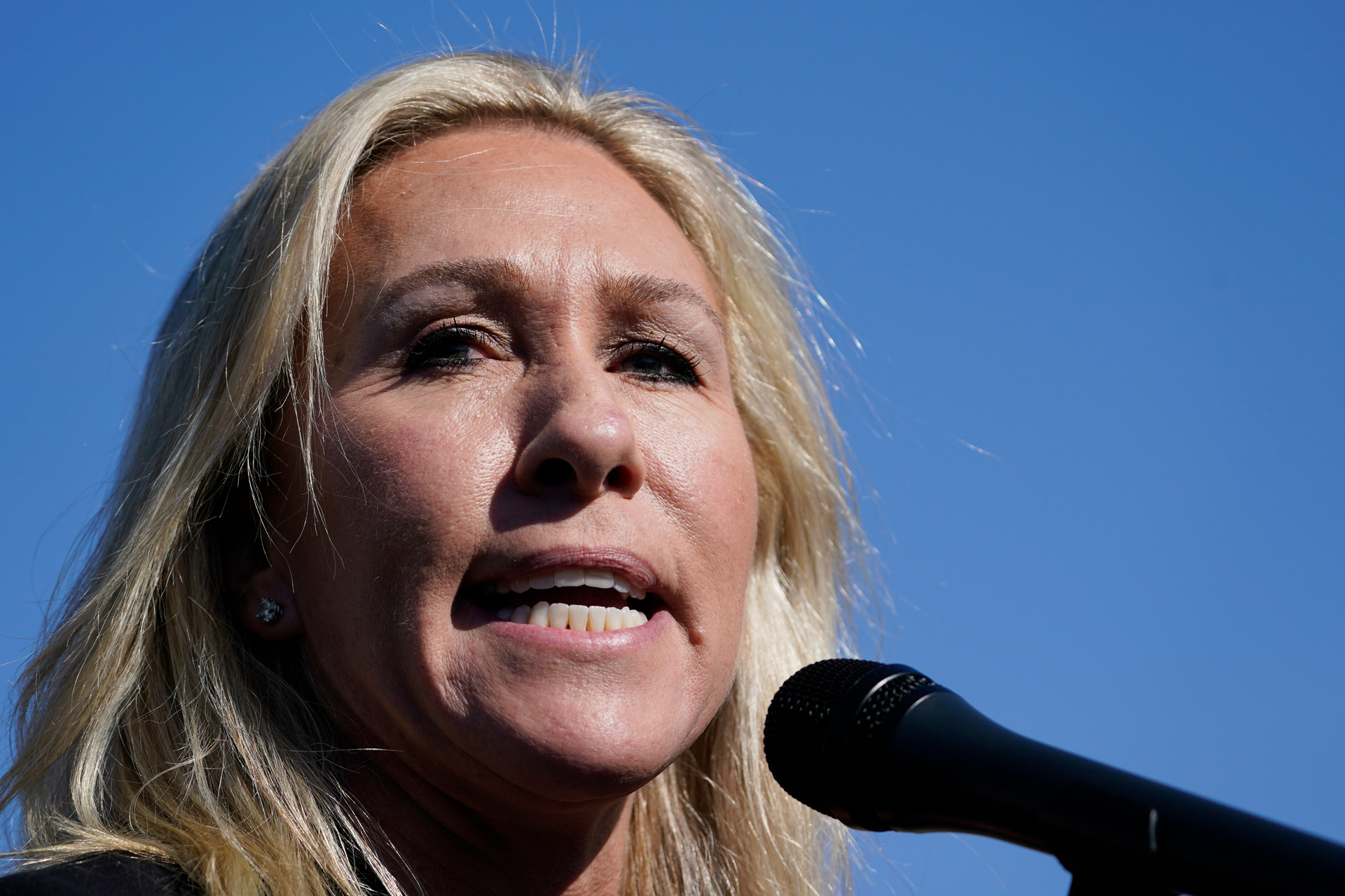 Marjorie Taylor Greene speaks during a news conference on Capitol Hill in Washington. Photo / AP